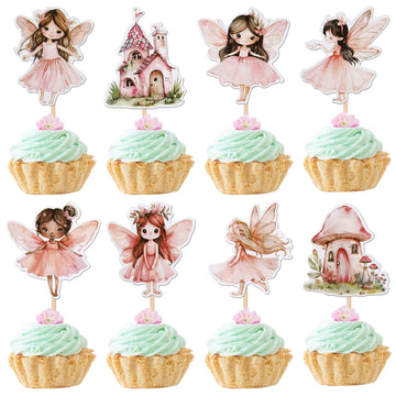 40 PCS Fairy Cupcake Toppers Flower Wing Angel Fairy Cupcake Picks Ballet Dancer Fairies Party Cupcake Decoration for Wonderland
