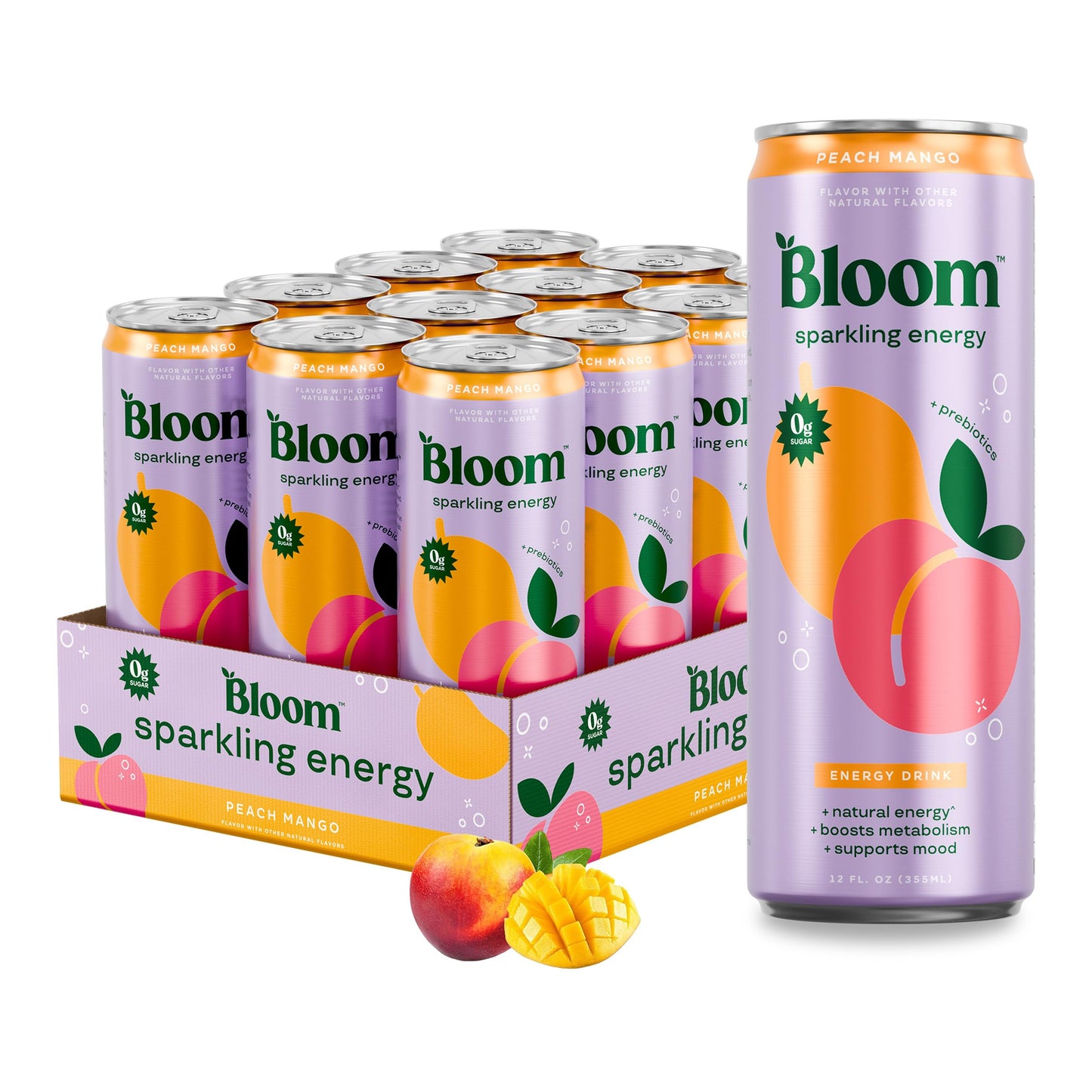 Bloom Sparkling Energy Drink - Natural Energy Blend  Zero Sugar  180Mg Energy Blend - Antioxidant-Rich W/Green Coffee Bean  Green Tea Extract  Prebiotics - Wellness Beverage For Focus & Metabolism 12Oz 12 Pk