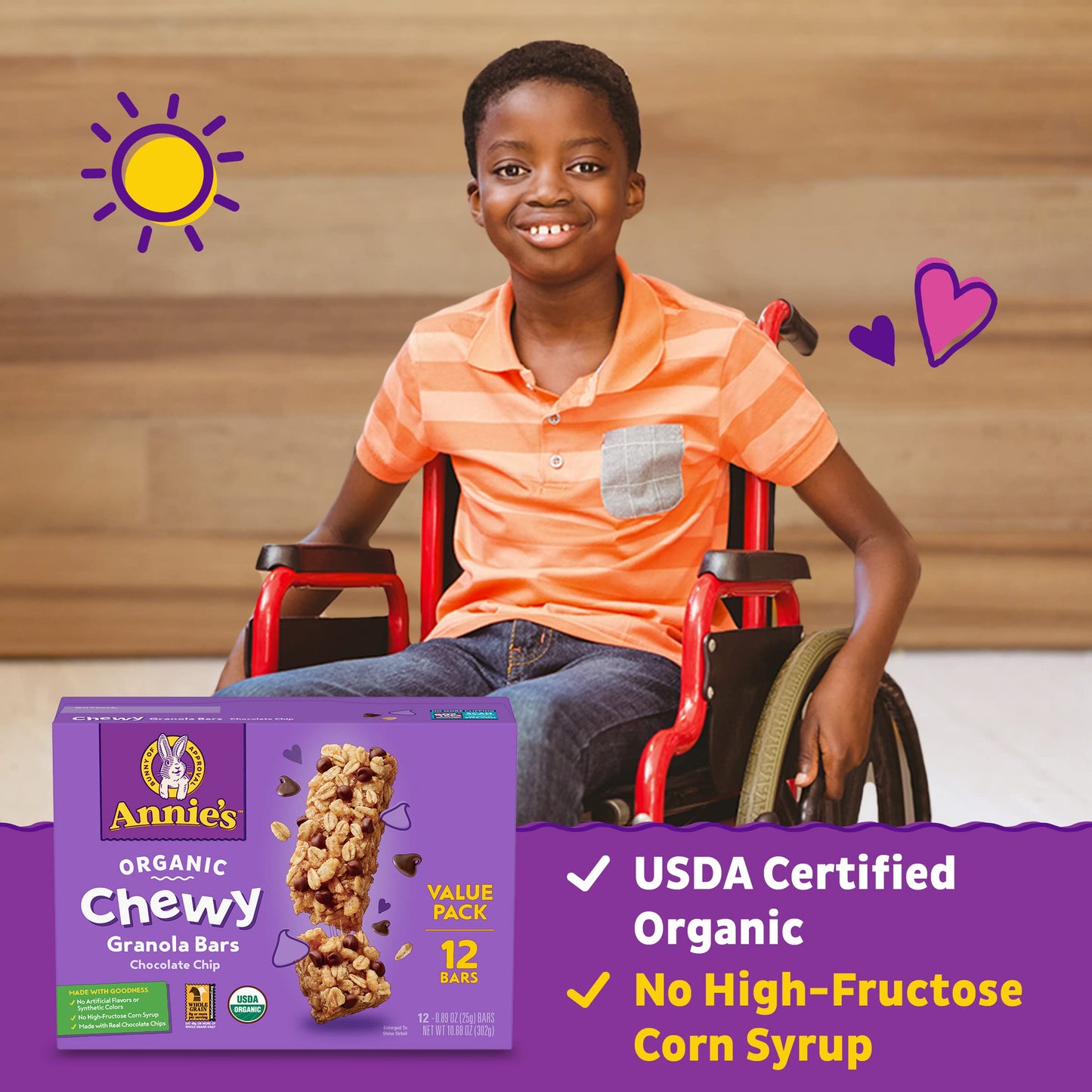 Annies Homegrown Chocolate Chip Organic Chewy Granola Bars, 12 Packs, Whole Grains, 10.68 Ounces (Pack Of 6)