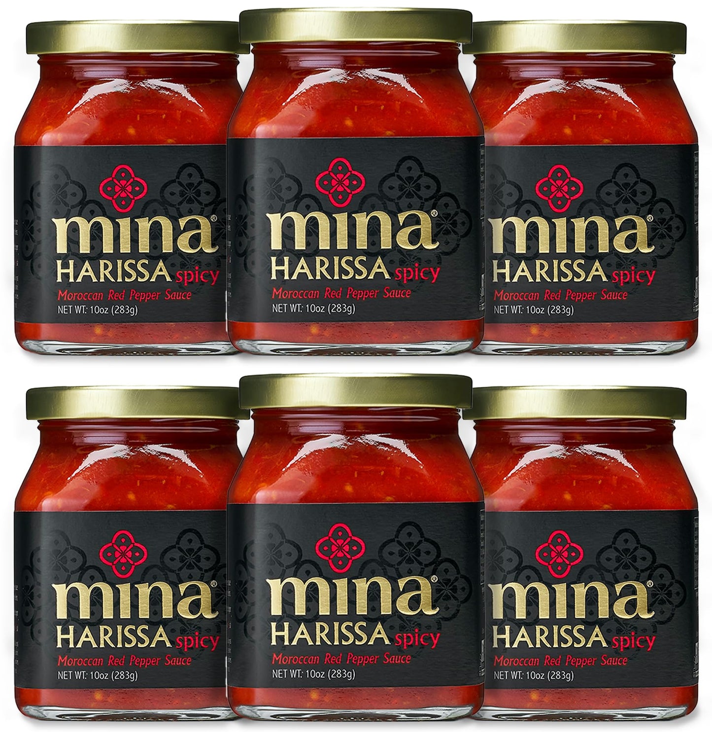 Mina Harissa Hot Sauce, Gourmet Moroccan Heat, Homestyle Spicy Red Chili Harissa Paste With Tangy Twist, 10 Oz (Pack Of 6) Harissa Sauce, Excite Your Senses With Mina Harissa Seasoning