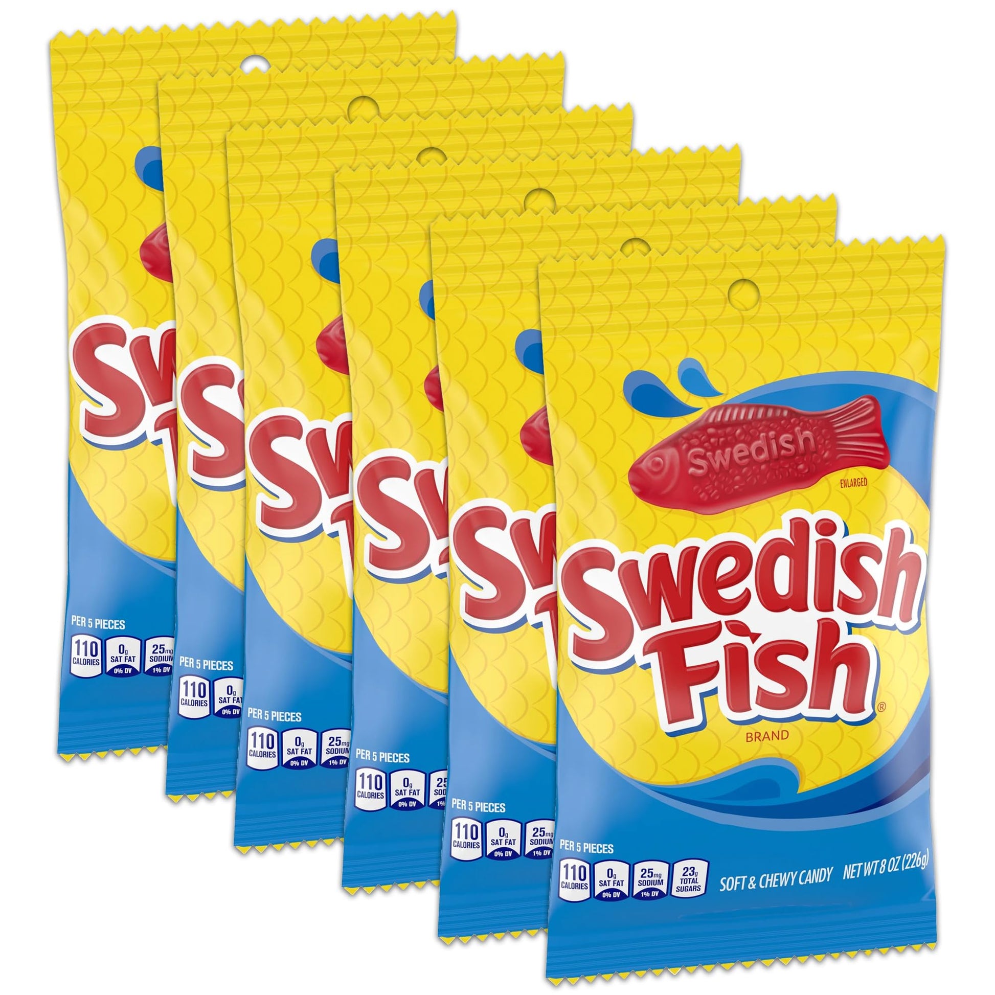 Deal Society Soft & Chewy Red Fish Candy, 8 oz Bags, 6 Pack – Classic Gummy Treats for Parties and Snacks