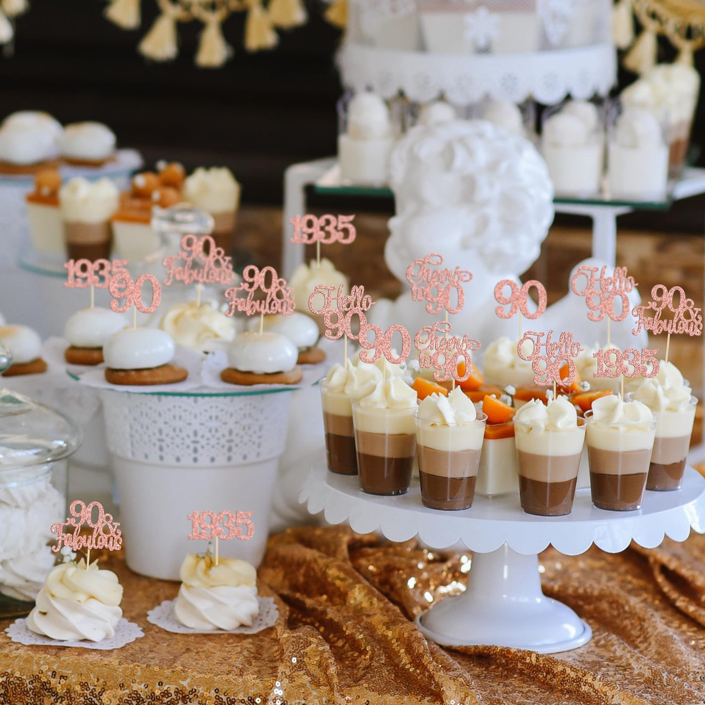 Gyufise 30Pcs 90Th Birthday Cupcake Toppers 90 Fabulous Cupcake Picks Cheers To 90 1933 Cake Decorations For Happy 90Th Birthday