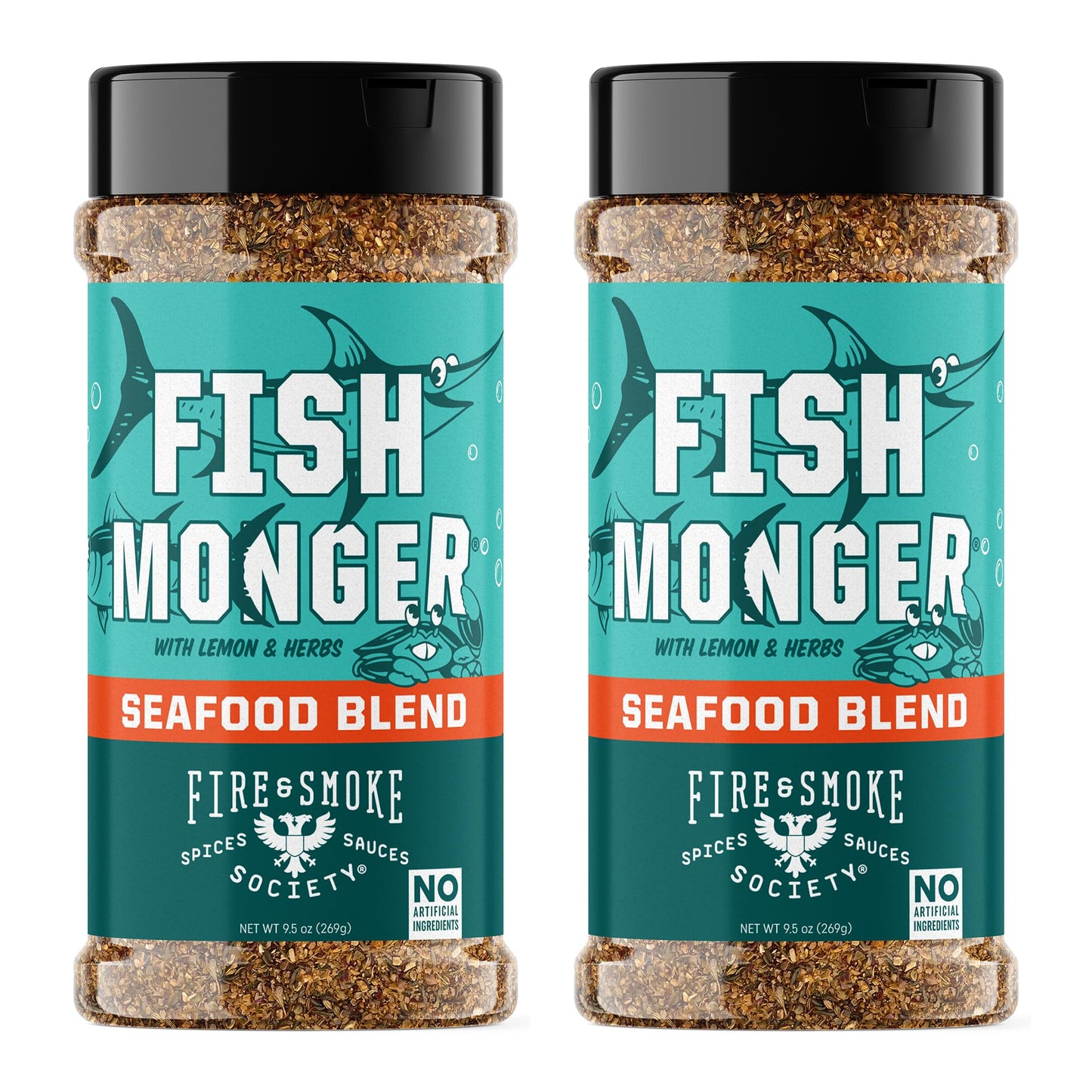 Fire & Smoke Society Fish Monger Seafood Seasoning | BBQ Rub | 9.5 oz (2-Pack) | Himalayan Pink Salt, Garlic, Herbs, Citrus Peels