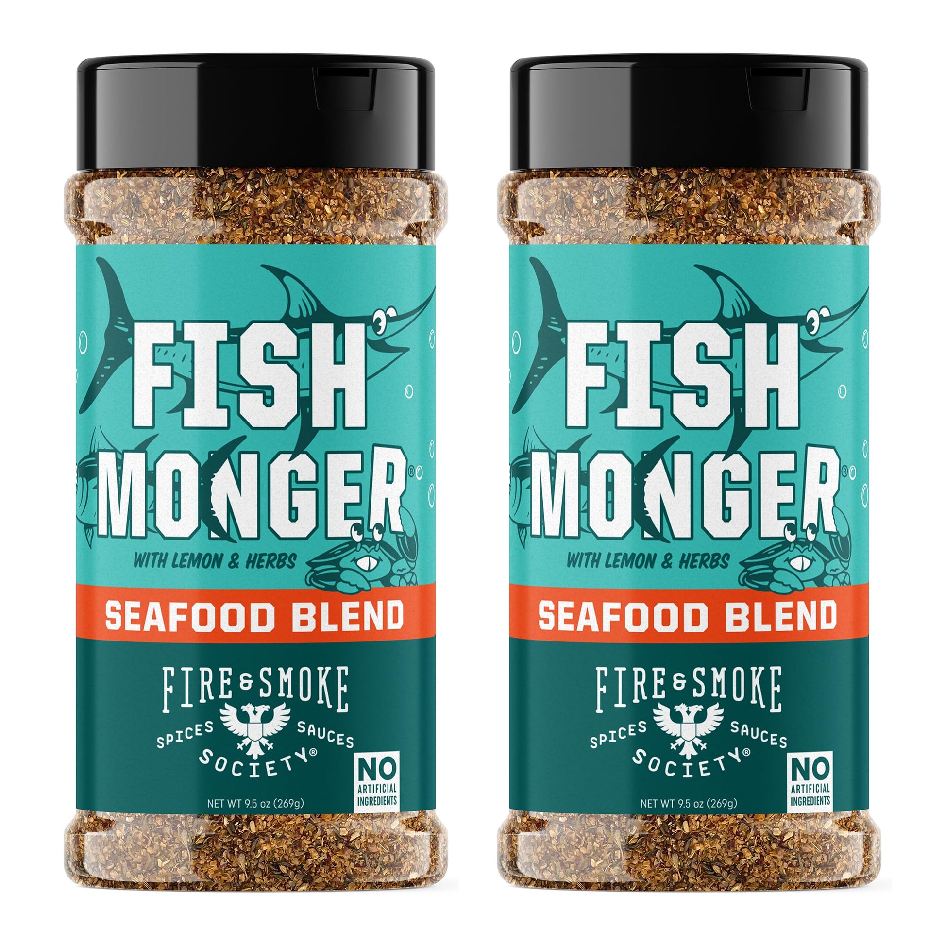 Fire & Smoke Society Fish Monger Seafood Seasoning | BBQ Rub | 9.5 oz (2-Pack) | Himalayan Pink Salt, Garlic, Herbs, Citrus Peels