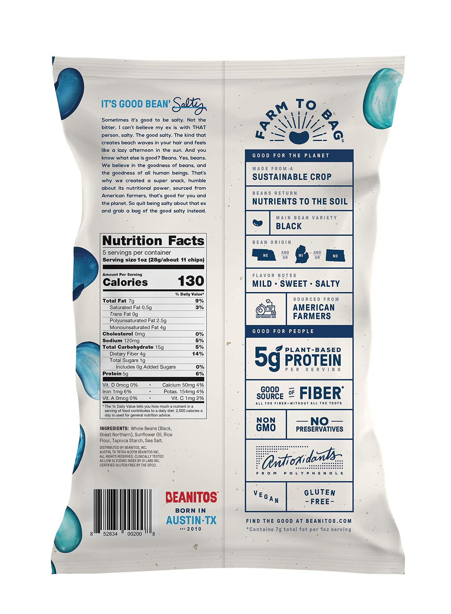 Beanitos Black Bean Chips With Sea Salt, The Healthy, High Protein, Gluten Free, And Low Carb Vegan Tortilla Chip Snack, A Lean