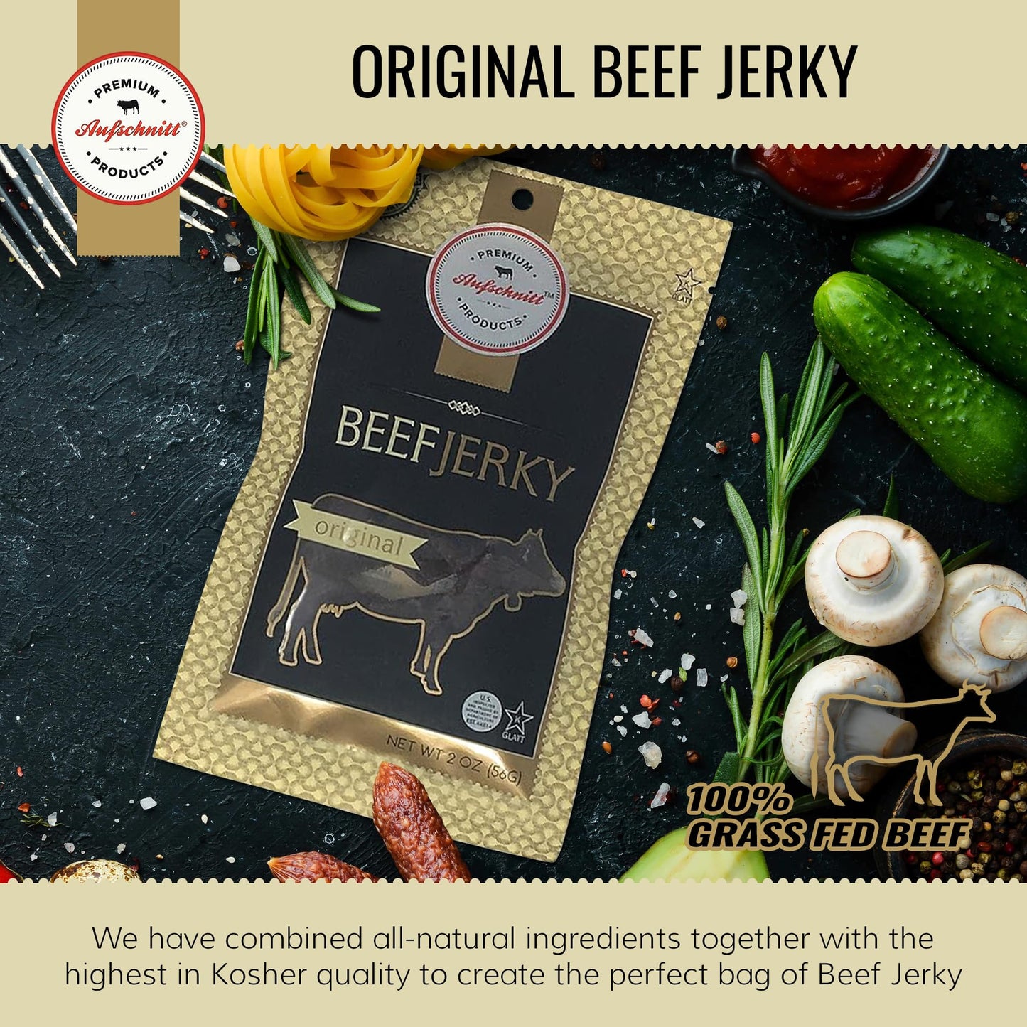 Aufschnitt Grass Fed Beef Jerky - Low Sodium, Certified Kosher - Made In Usa - Keto & Halal Friendly - 24 Pack, Original