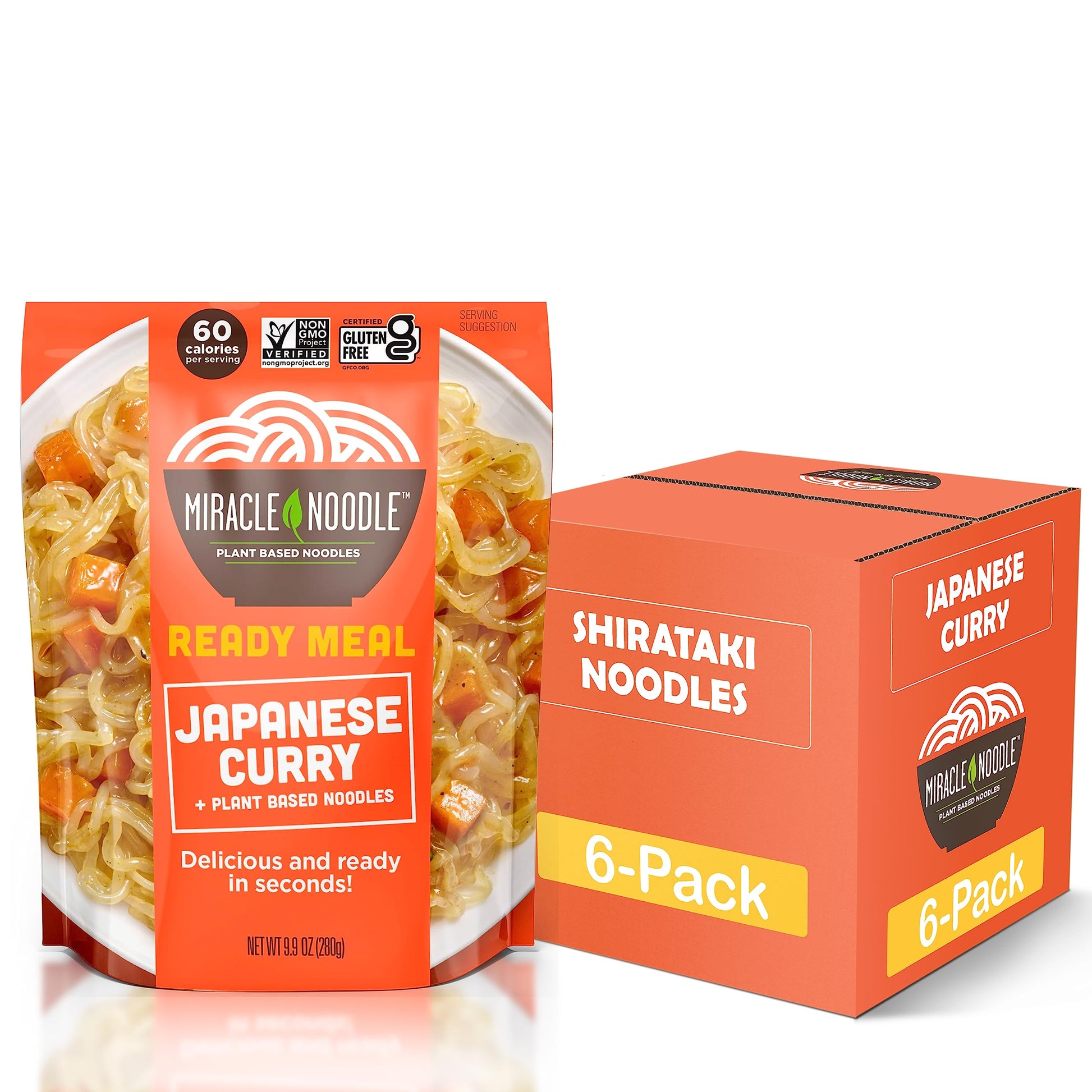 Miracle Noodle Japanese Curry Konjac Shirataki Noodles - Ready To Eat Plant Based Vegan, Gluten Free, Paleo Friendly, Non-Gmo, 10 Oz, 6-Pack