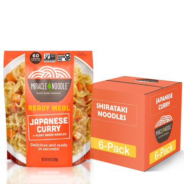 Miracle Noodle Japanese Curry Konjac Shirataki Noodles - Ready To Eat Plant Based Vegan, Gluten Free, Paleo Friendly, Non-Gmo, 10 Oz, 6-Pack