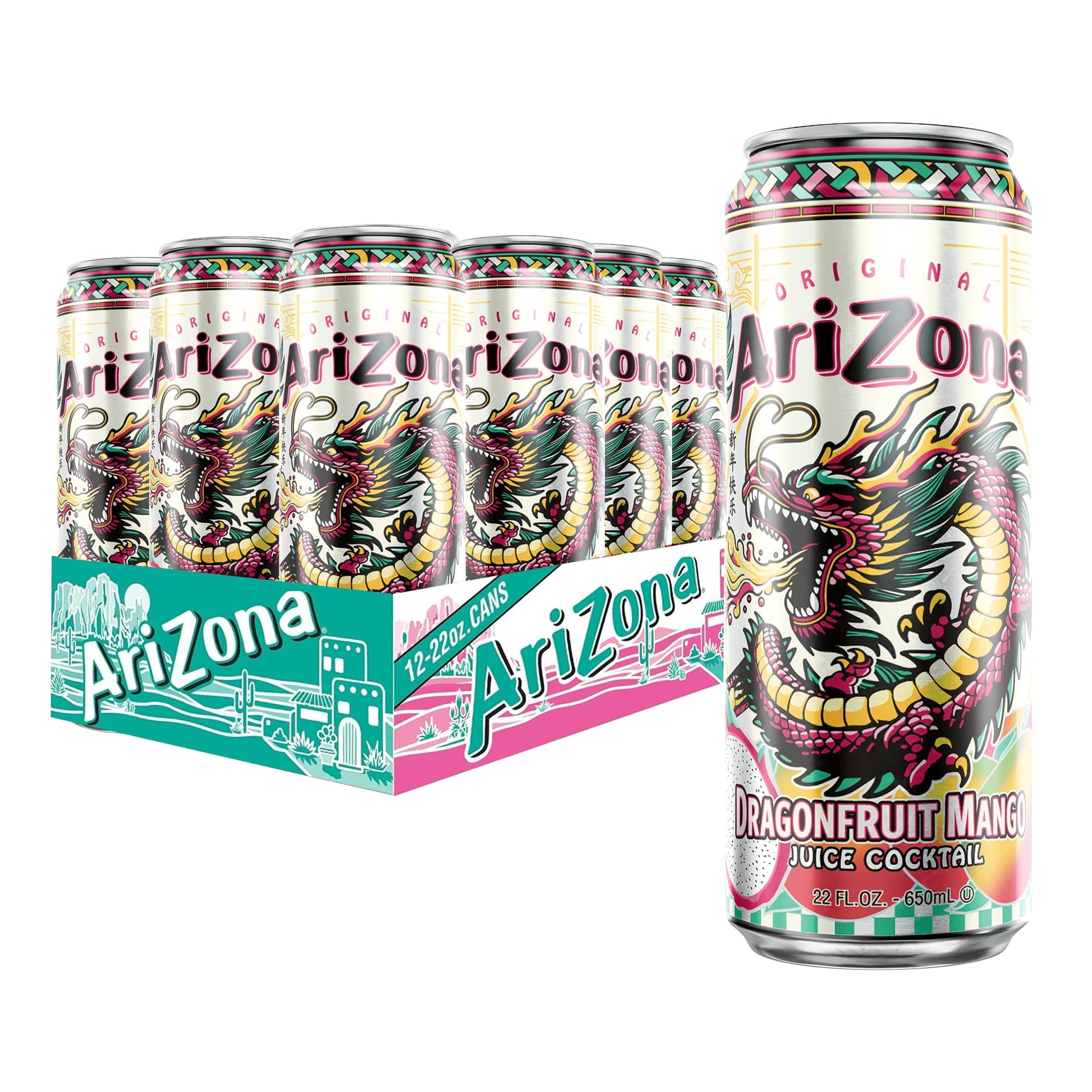 Arizona Dragon Fruit Mango  Fruit Juice Drink - Big Can  22 Fl Oz (Pack Of 12)