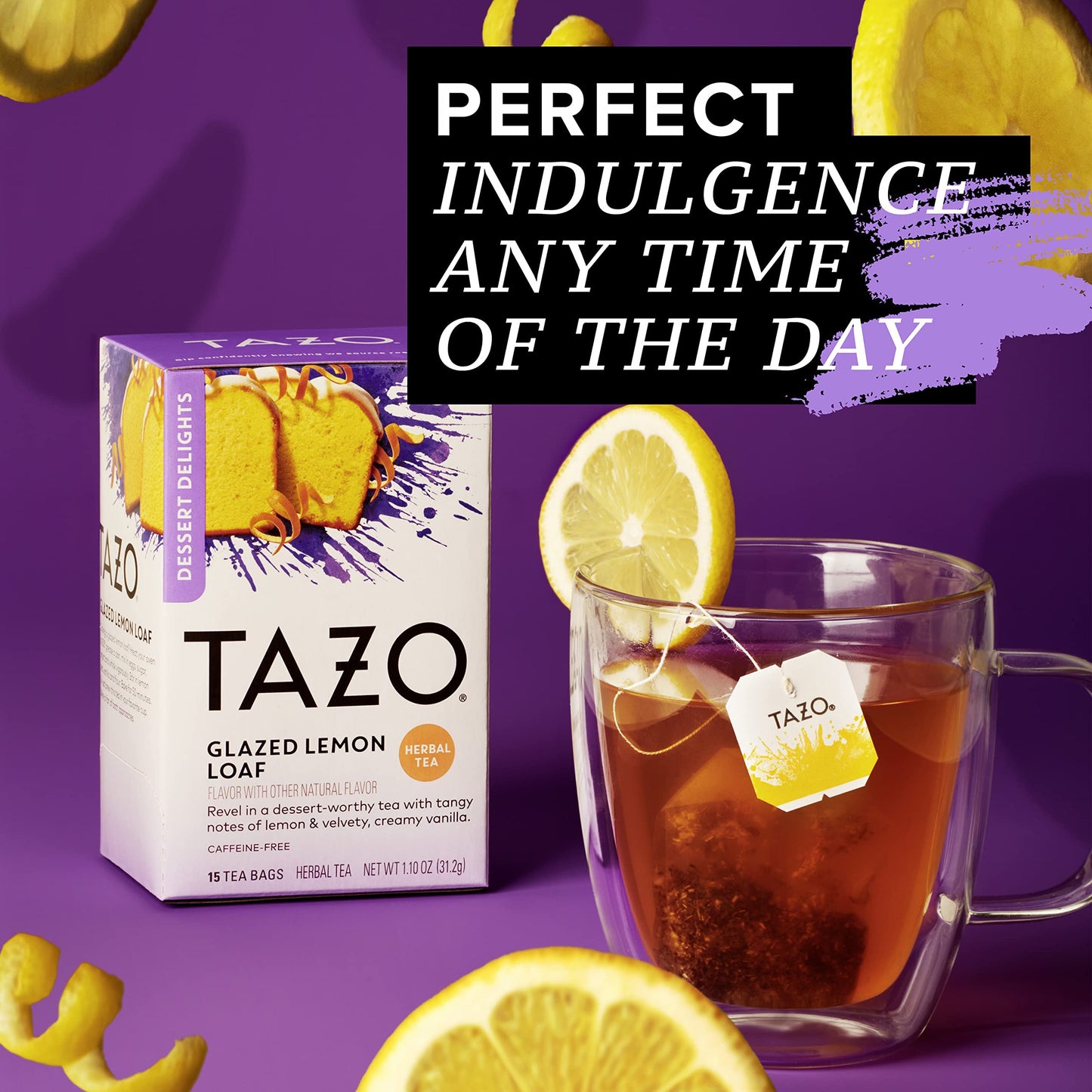 TAZO Herbal Tea Bags, Glazed Lemon Loaf, Caffeine-Free, 90 Total Bags, 15 Count (Pack of 6), Model 67821470