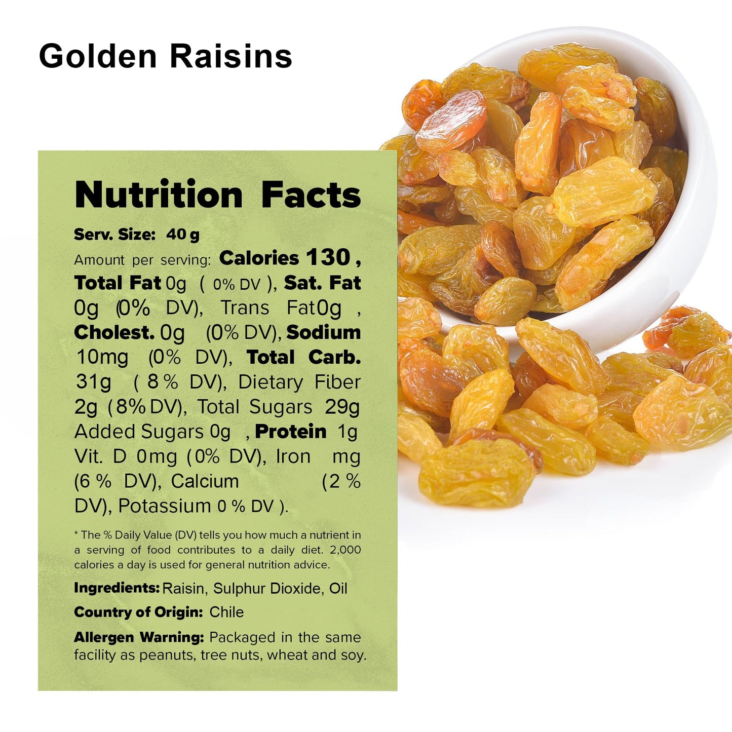 NUTS U.S. - Golden Raisin | All Natural | Non-GMO and No Added Sugar | JUMBO SIZE | Packed in a Resealable Bag!!! (2 LBS)
