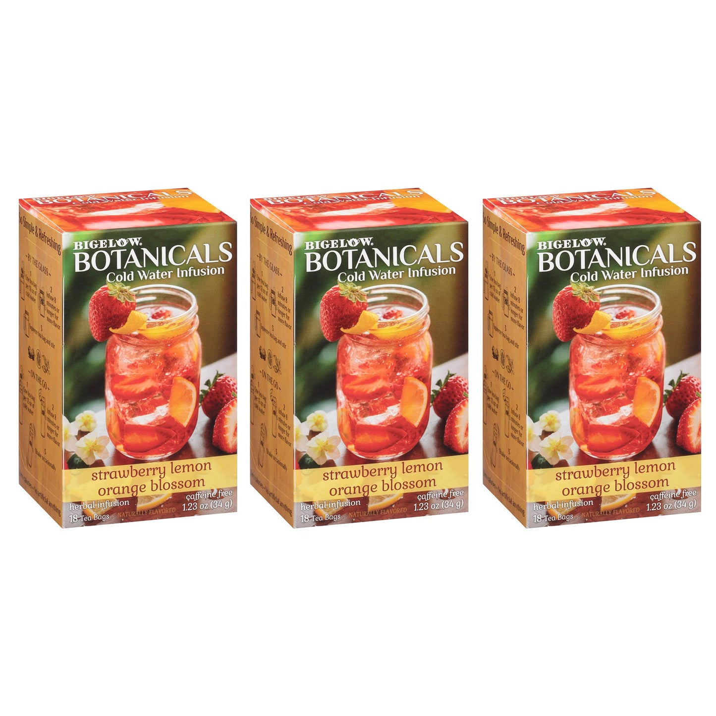 Bigelow Tea Cold Water Infusion Strawberry Lemon Orange Blossom Herbal Tea Bags, Caffeine Free, 54 Count (3 Pack)