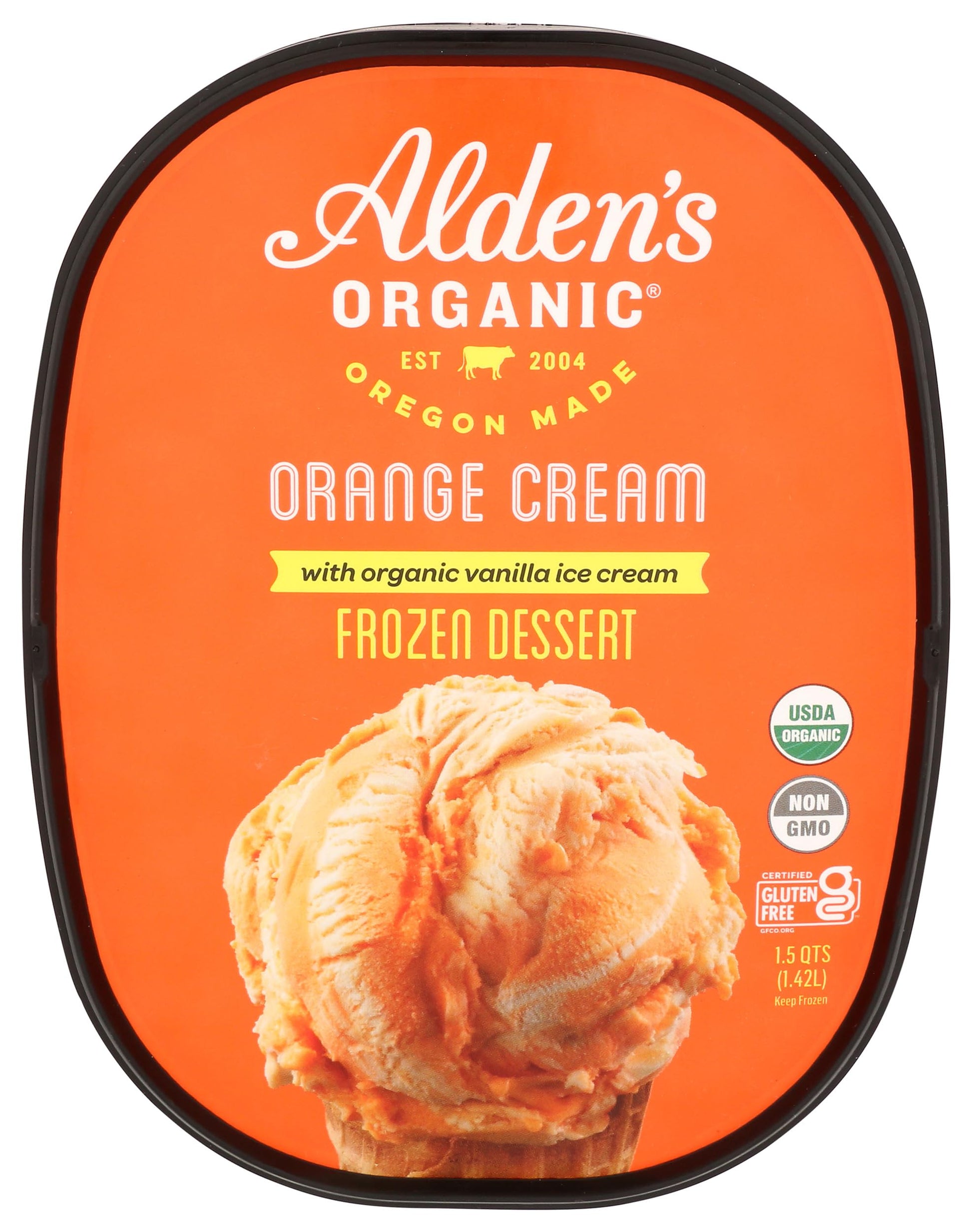 Aldens Organic Orange Cream Ice Cream, 1.5 Qt