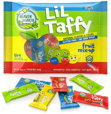 Heaven & Earth Lil Taffy Fruit Mix (Approx. 40 Count) | Dye Free Candy | Natural Colors & Flavors | No High Fructose Corn Syrup | Gluten Free |Dye Free | Nothing Artificial | Goody Bag And Pinata Fillers | Kosher