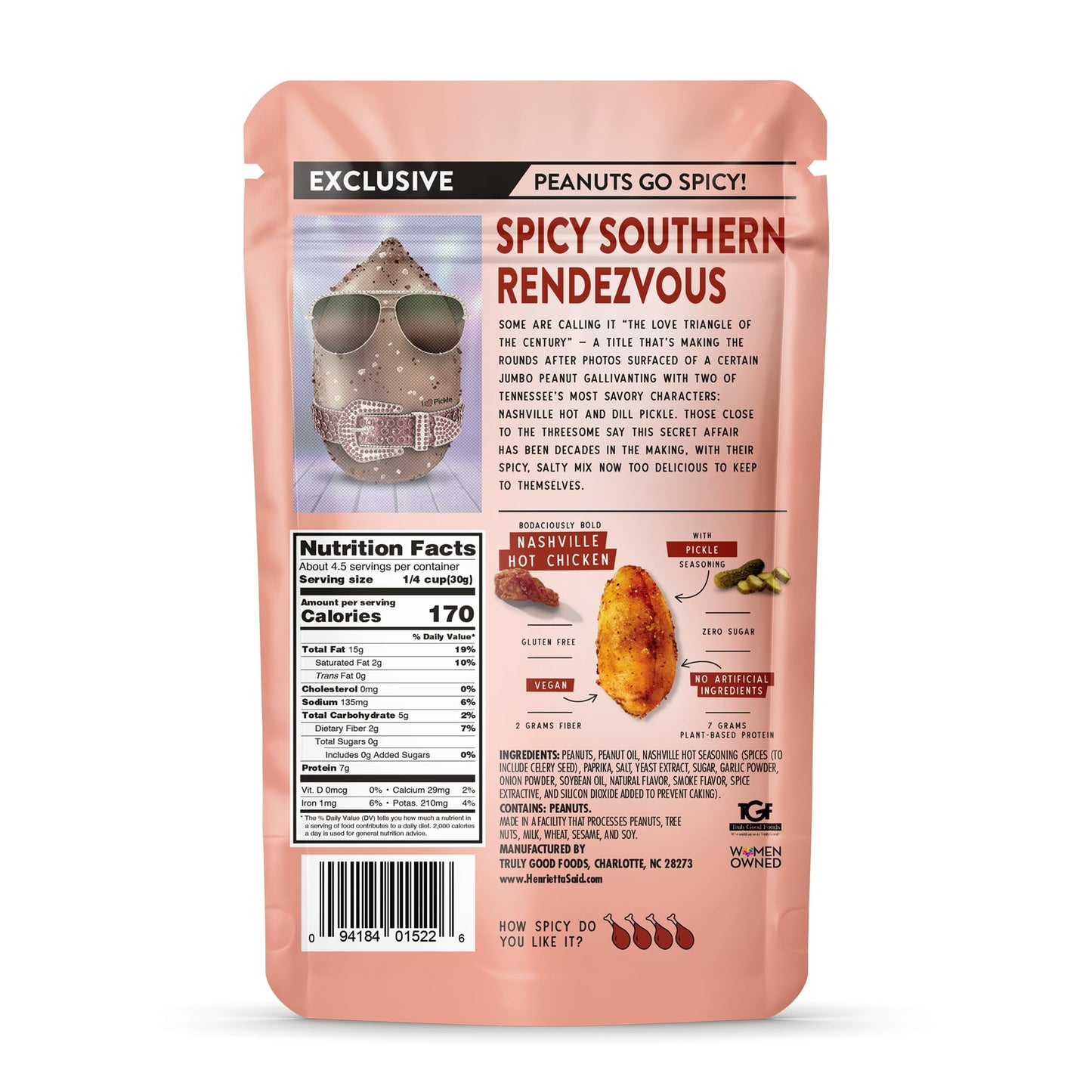 TGF TRULY GOOD FOODS Jumbo Flavored Peanuts - Nashville Hot Chicken - Savory & Spicy - 5 Ounce - Vegan Snack - Model 0094184015226