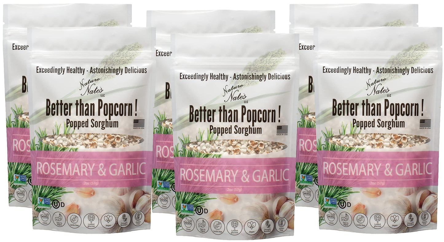Nature Nates Popped Sorghum, Rosemary & Garlic - Organic, Keto & Gluten Free, Healthy Snacks, Better Than Popcorn, Made In Usa -