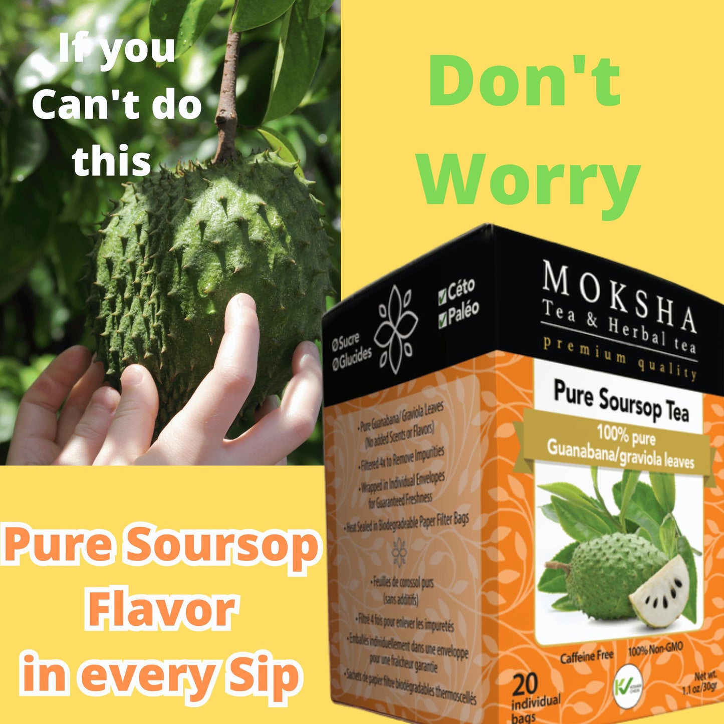Moksha Ayurveda Pure Soursop Tea with Graviola Leaves - 40 Tea Bags (Pack of 2) - Natural Herbal Wellness