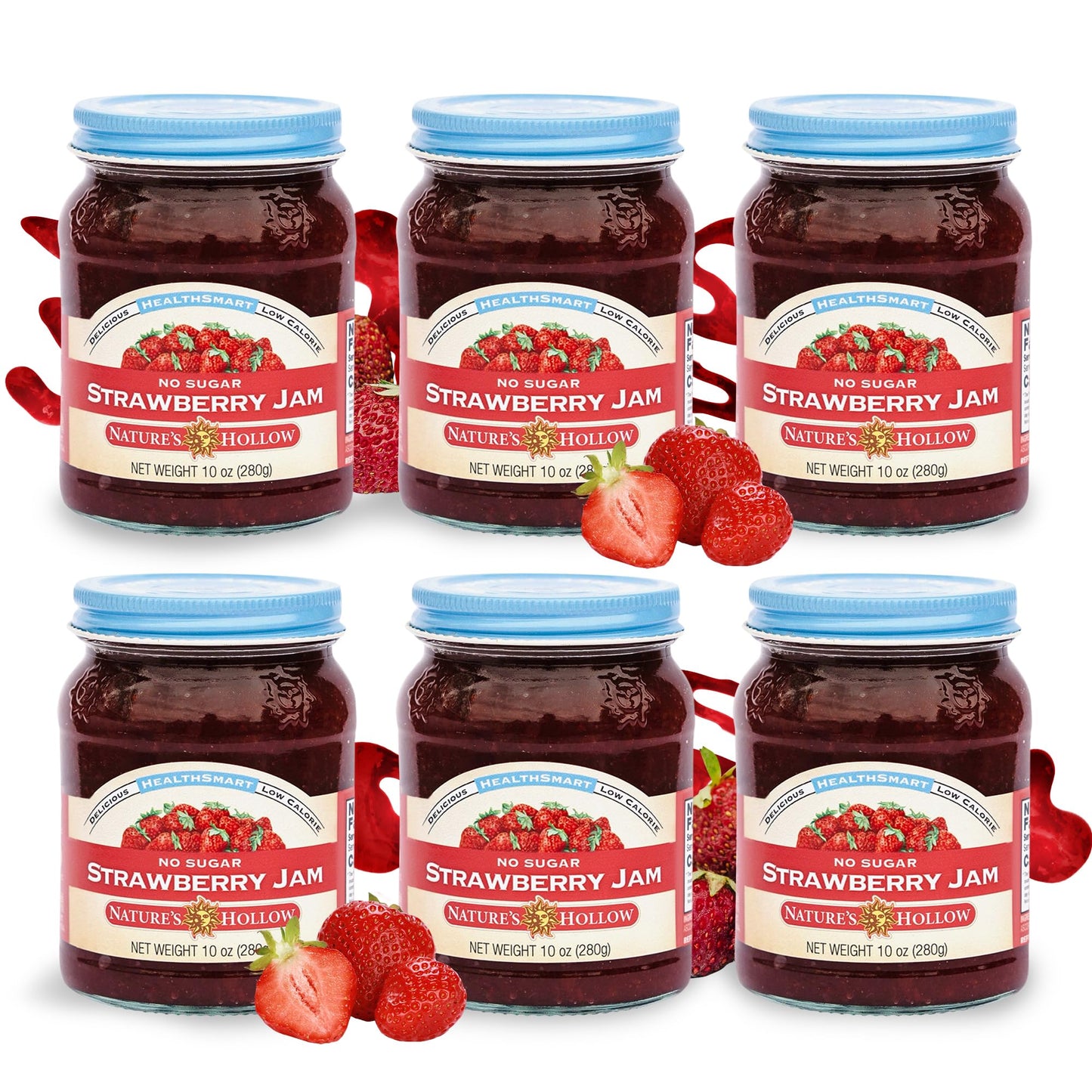 Natures Hollow Strawberry Jam, Sugar Free, Vegan, Gluten Free, 10oz Pack of 6