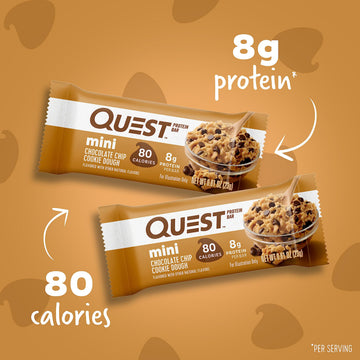 Quest Nutrition Mini Chocolate Chip Cookie Dough Protein Bars, 8G Protein, 1G Sugar, 2G Net Carbs, Gluten Free, 14 Count