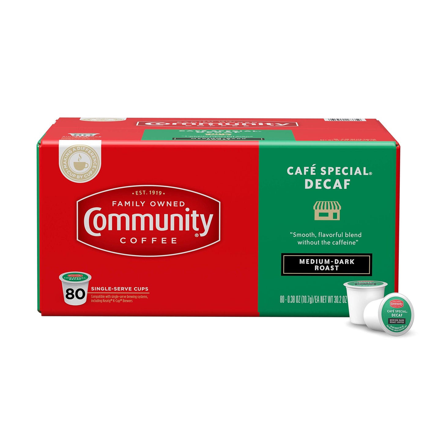 Community Coffee Café Special Decaf Coffee Pods, Medium-Dark Roast, Compatible with Keurig 2.0, 80 Count