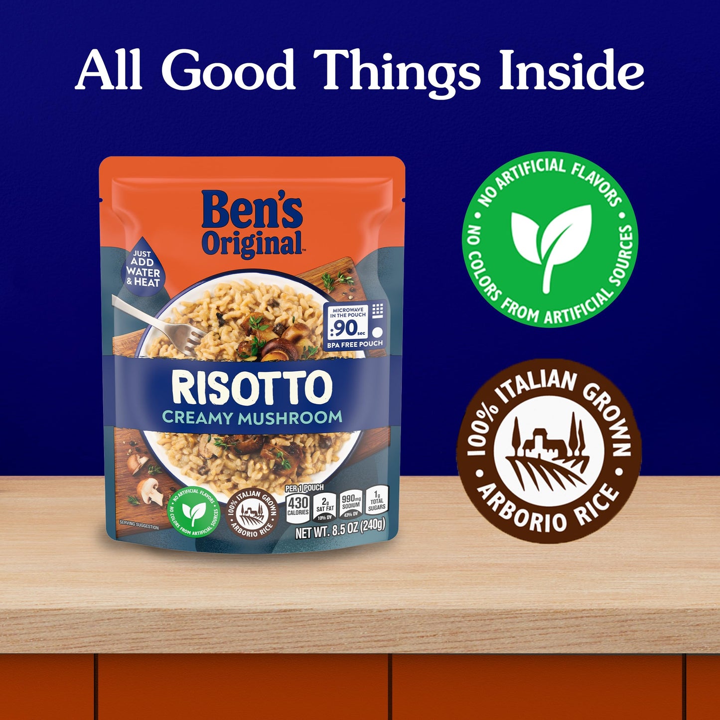 Ben'S Original Ready Rice Mushroom Risotto Flavored Rice, Easy Dinner Side, 8.5 Oz Pouch