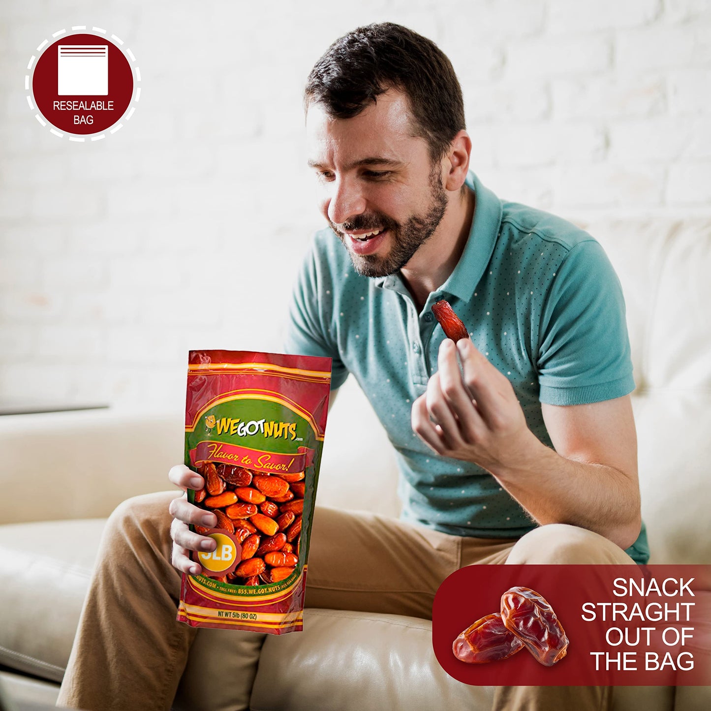 2 Pounds Of Dates Pitted (32Oz) No Added Sugar, Non Gmo, Kosher Certified, Healthy Snack For Kids & Adults