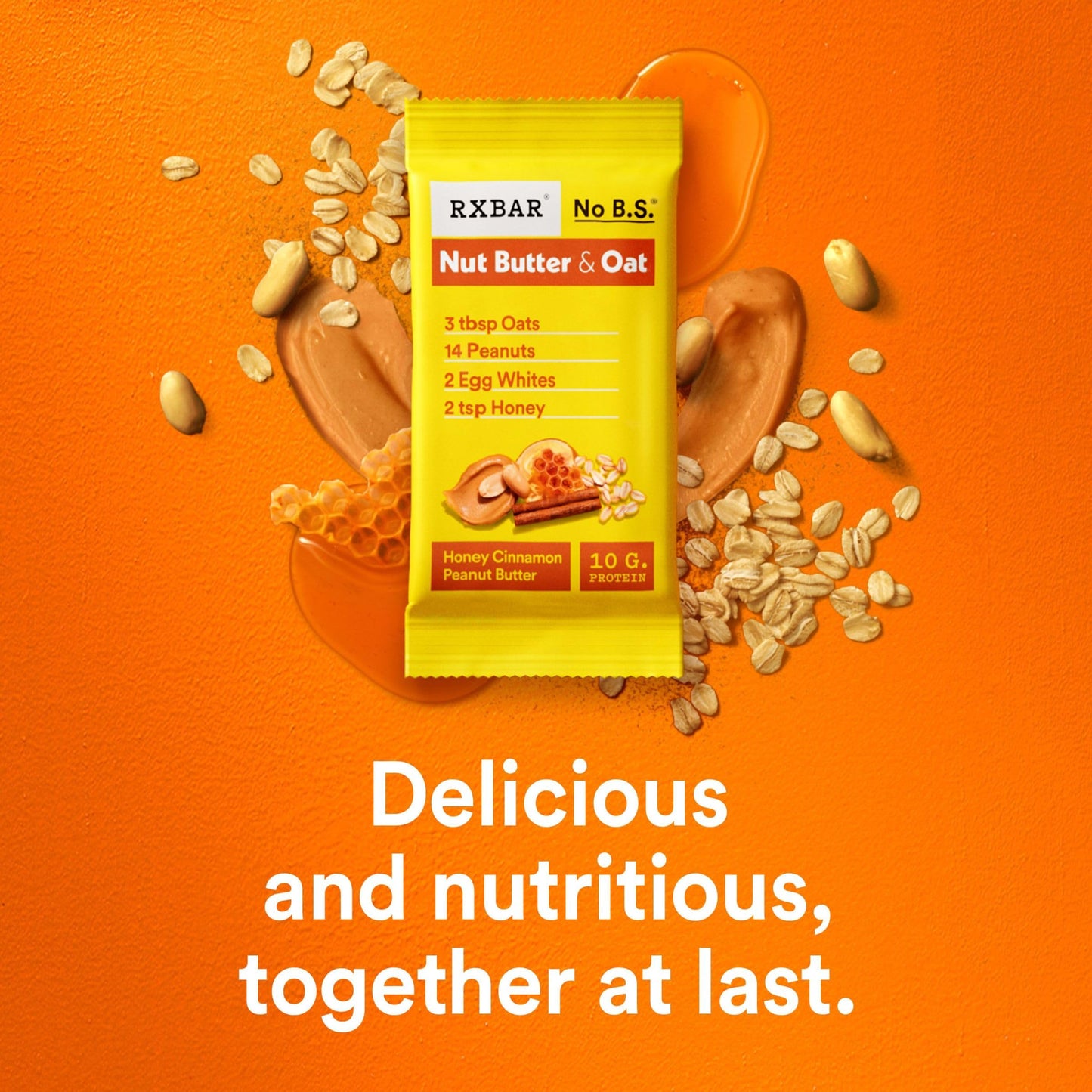 BAR Nut Butter and Oat Protein Bars, Honey Cinnamon Peanut Butter, 5 Count, 9.7oz Box