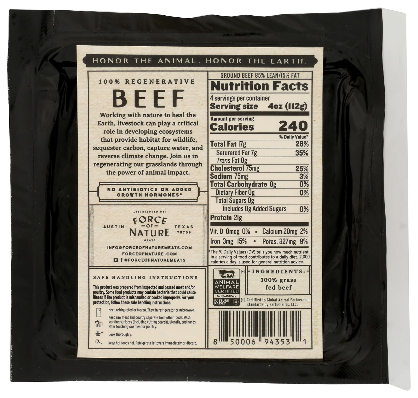 Force of Nature Meats Regenerative Ground Beef, 16 OZ