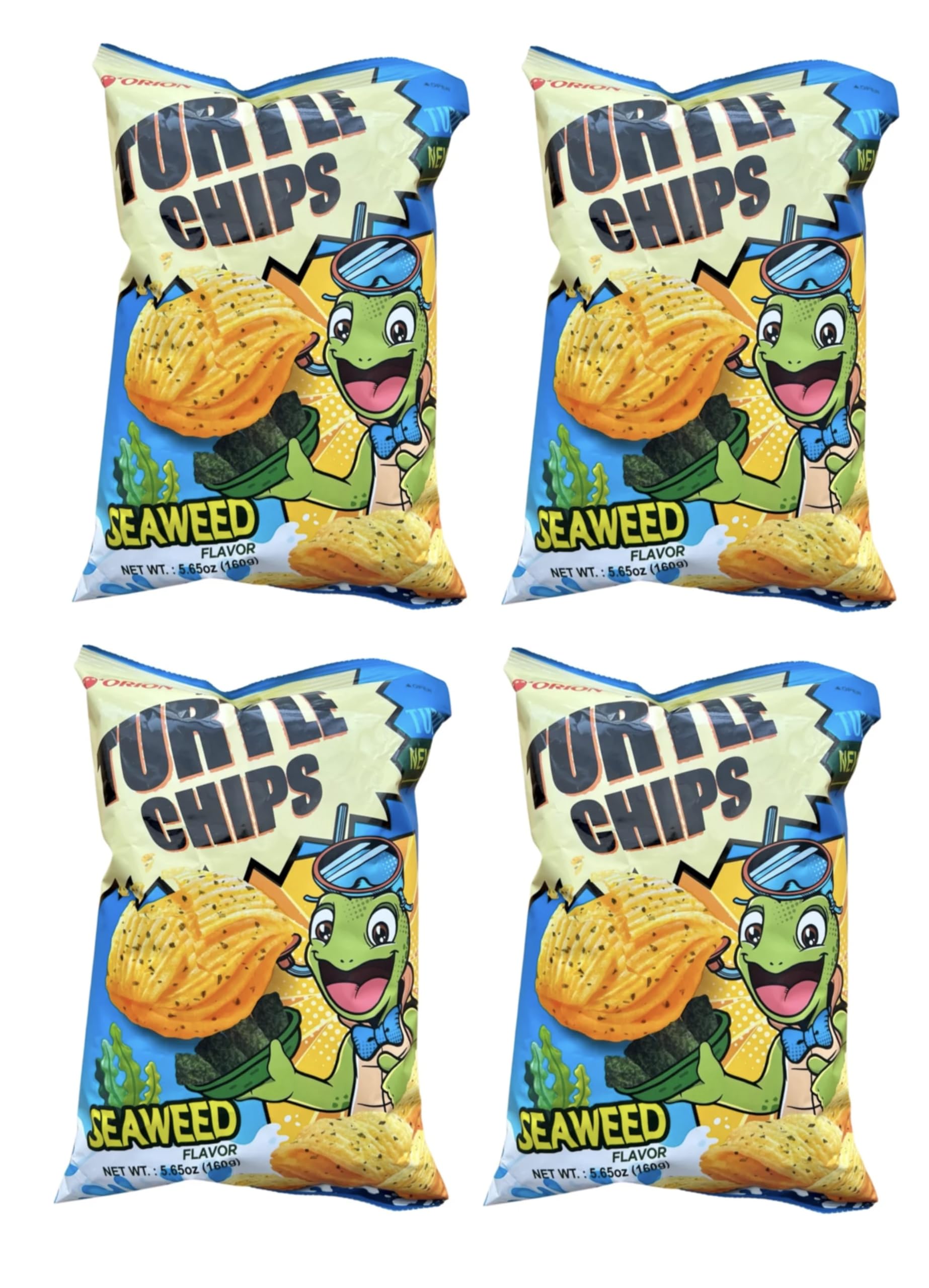 [4 Big Packs] Orion Turtle Chips Seaweed Flavor, 160g-Four Layer Crispy Snack, 5.55oz