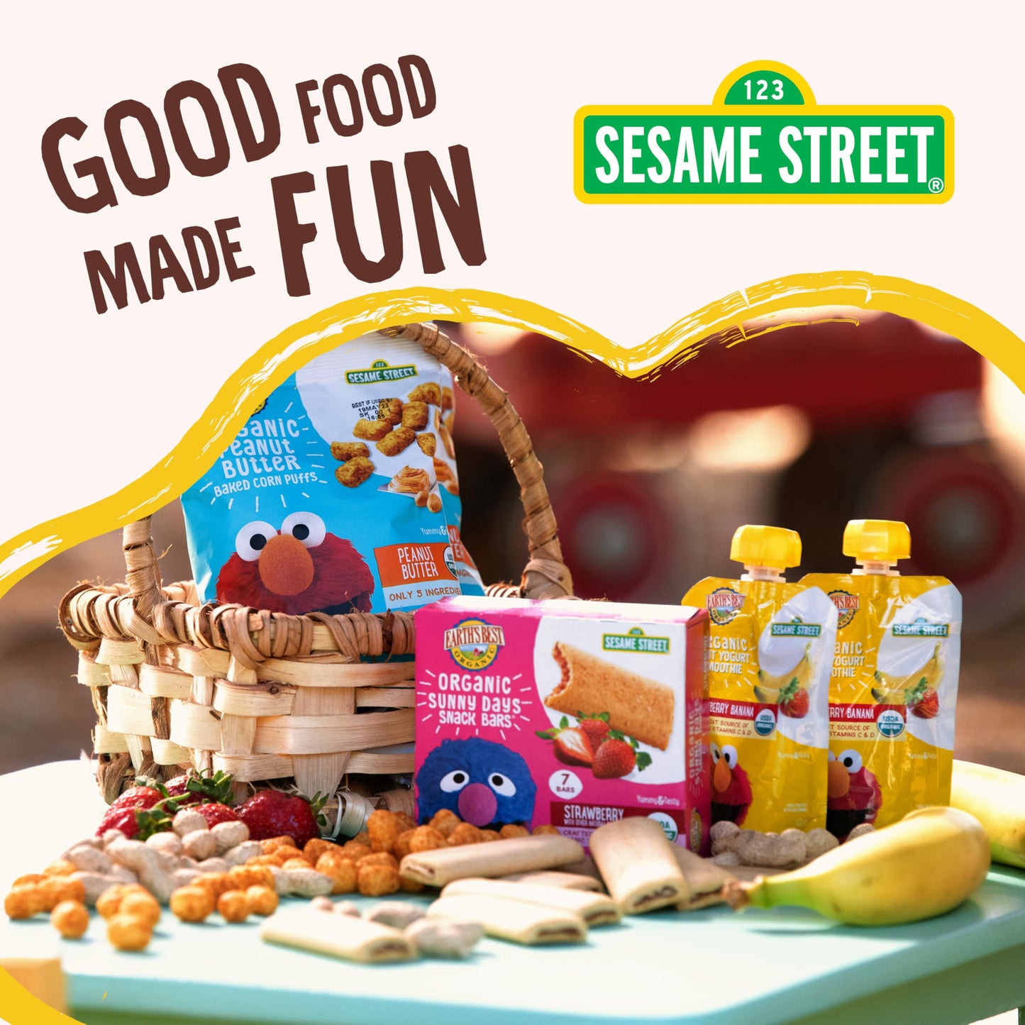 Earths Best Organic Kids Snacks, Sesame Street Toddler Snacks, Organic Sunny Days Snack Bars For Toddlers 2 Years And Older, Strawberry With Other Natural Flavors, 16 Bars Per Box