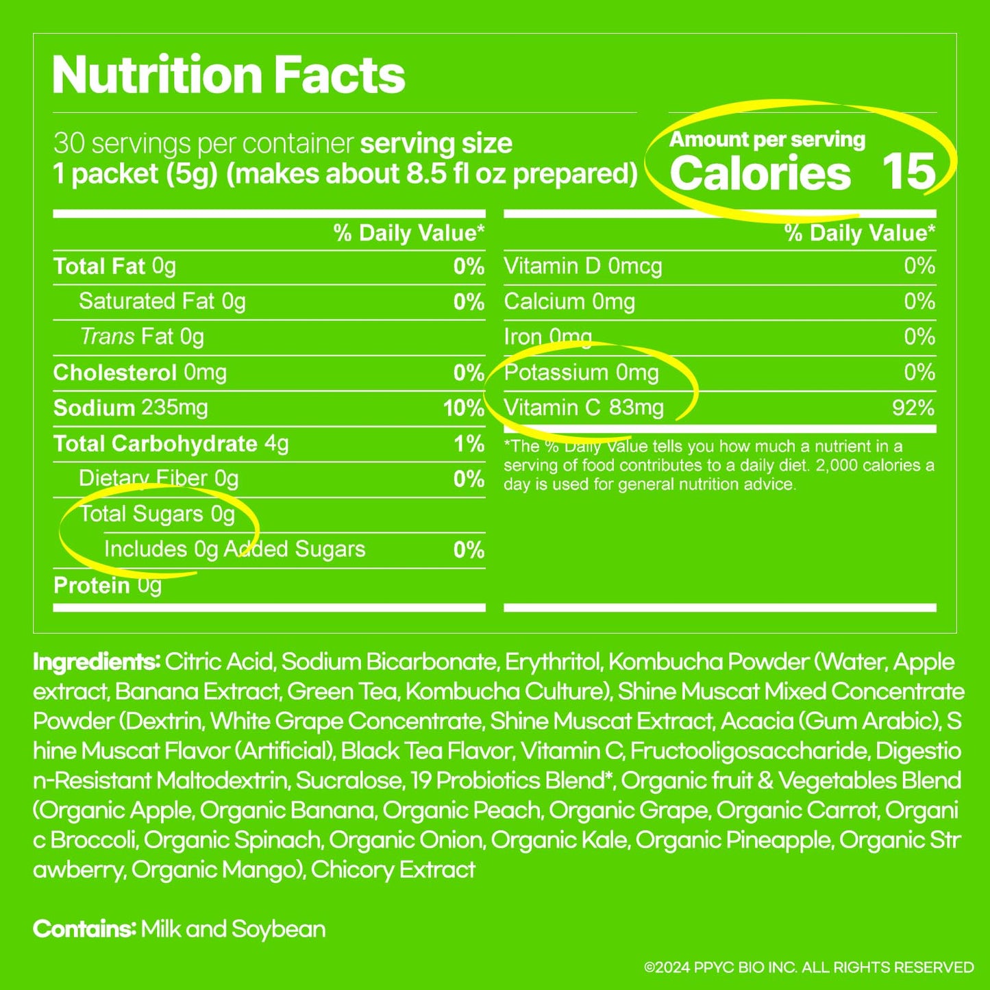 SUNMANC Kombucha Powdered Drink Mix, Sparkling Probiotic, Low Calorie, 30 Packets, 5.29 Ounce