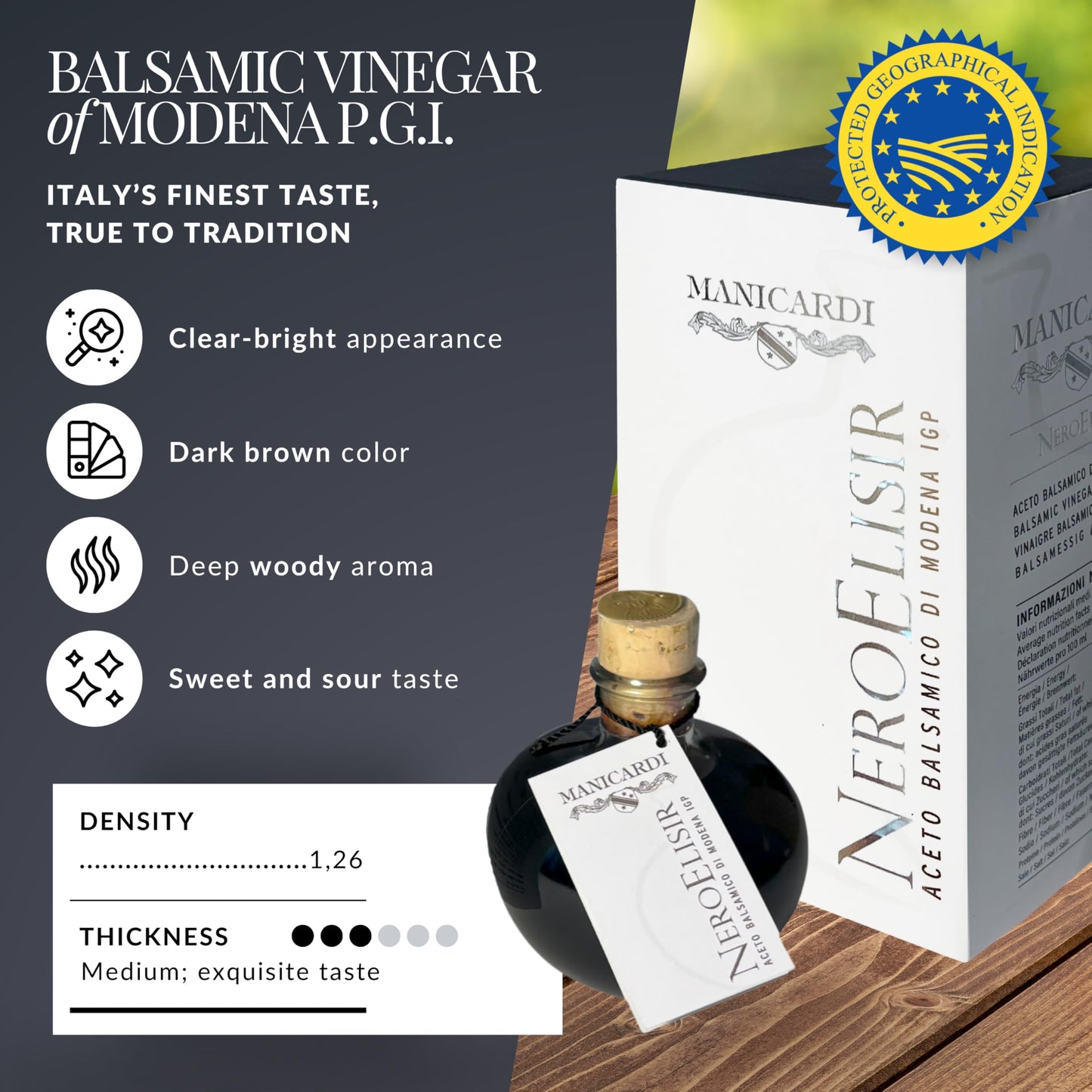 Manicardi Traditional Balsamic Vinegar Of Modena Pgi - Black Elisir With Drip-Stop Dispenser Perfect For Snacks, Pasta, Vegetabl
