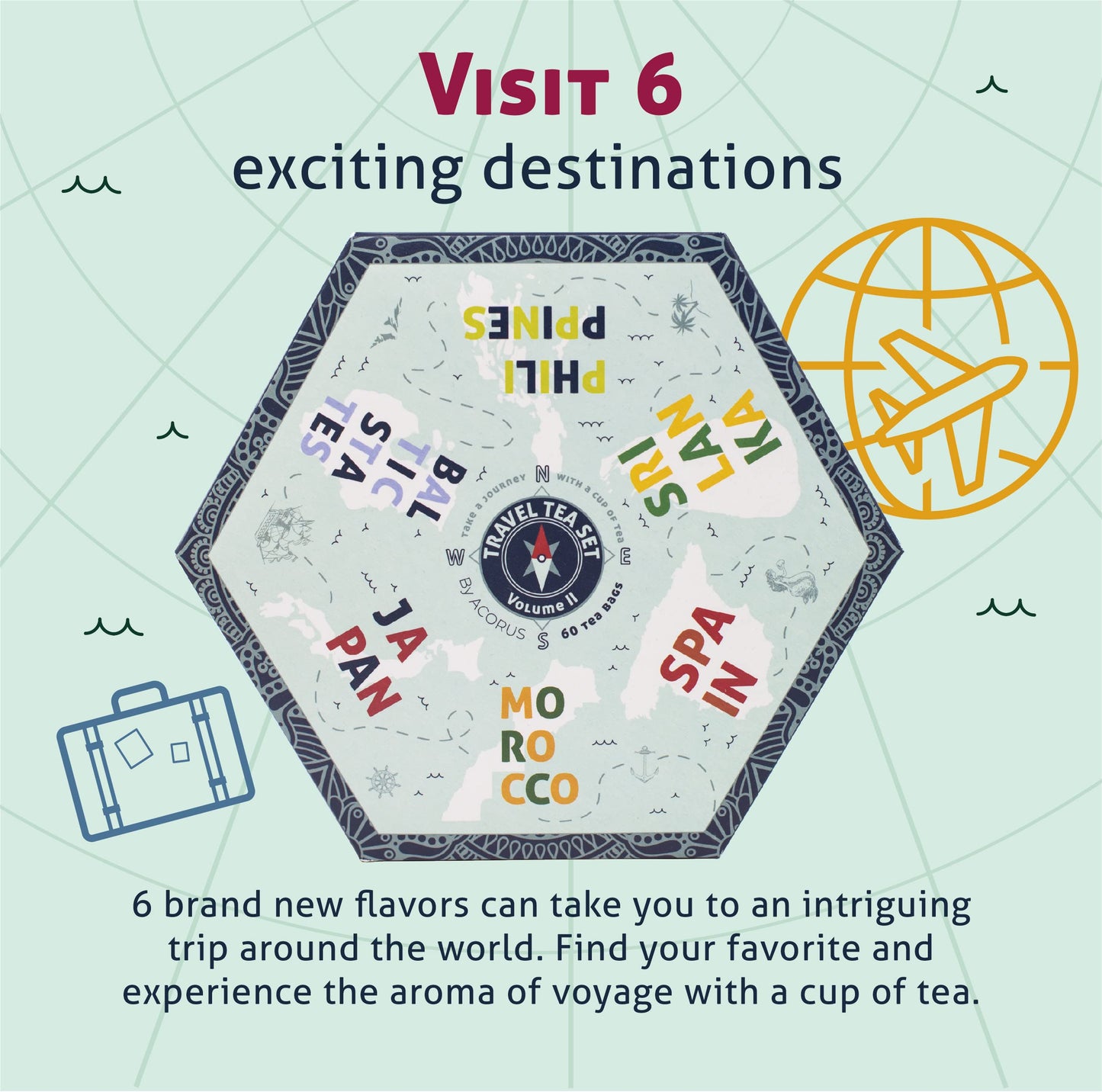 Acorus | Travel Tea Set Vol. Ii | Tea Gift Set Of 6 Flavors Of Different Destination | Discover The World With A Cup Of Tea | As