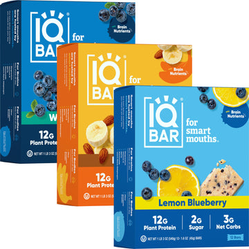 Iqbar Brain And Body Plant Protein Bars - Fruit Lovers Variety - 36 Count, Low Carb, High Fiber, Gluten Free, Vegan Snacks - Low
