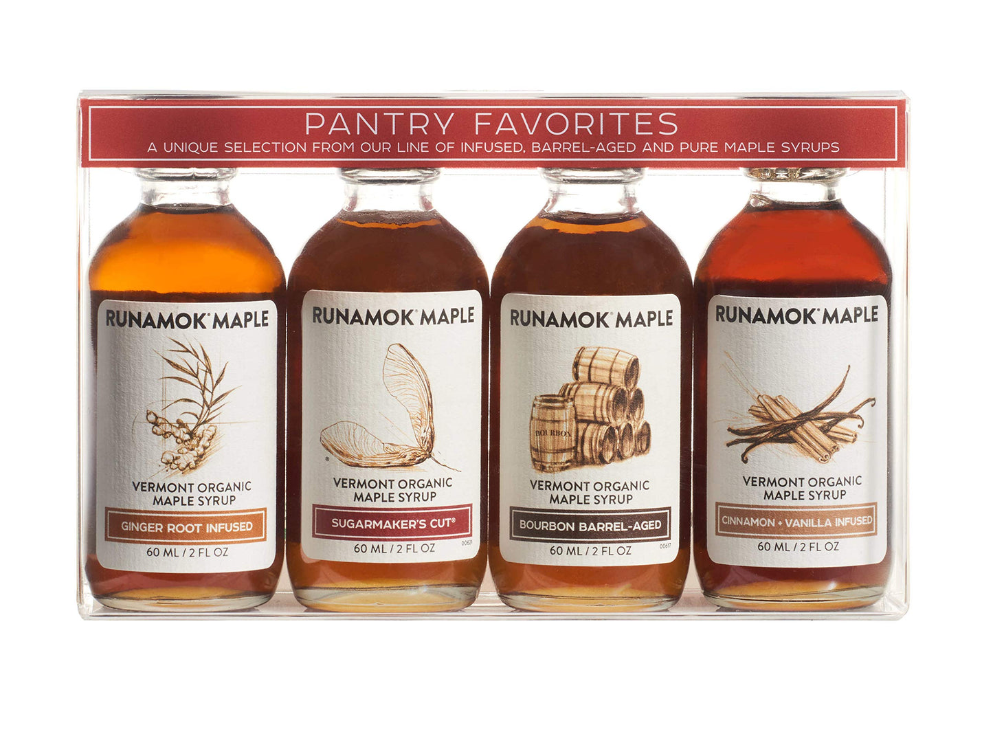 Runamok Organic Maple Syrup Pairing Collection, 2 oz (Pack of 4), Barrel-aged and Infused, Model PNTRY