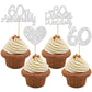 Gyufise 24Pcs 60Th Wedding Anniversary Cupcake Toppers Silver Glitter 60Th Diamond Wedding Anniversary Heart Cake Decoration For