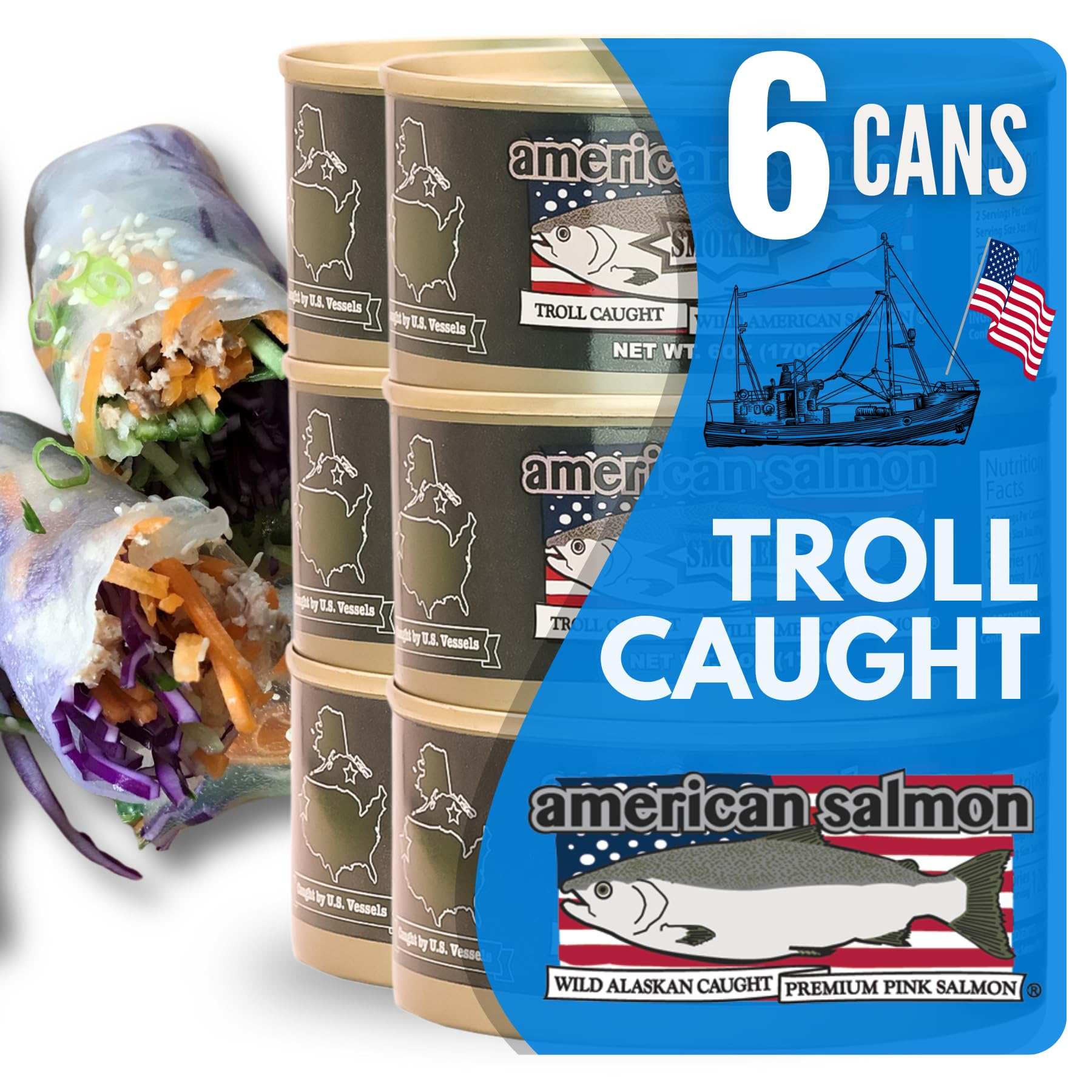 American Tuna Smoked Salmon, Sushi-grade, MSC Certified, 6 oz Cans, Pack of 6