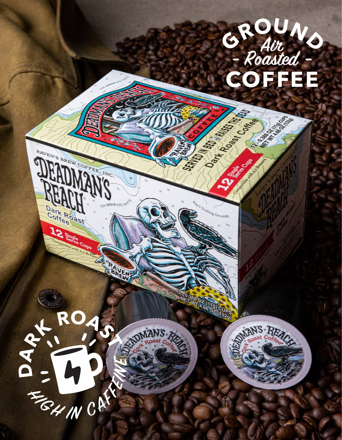 Ravens Brew Coffee Dark Roast K-Cup Pods - High Caffeine, 12 Count