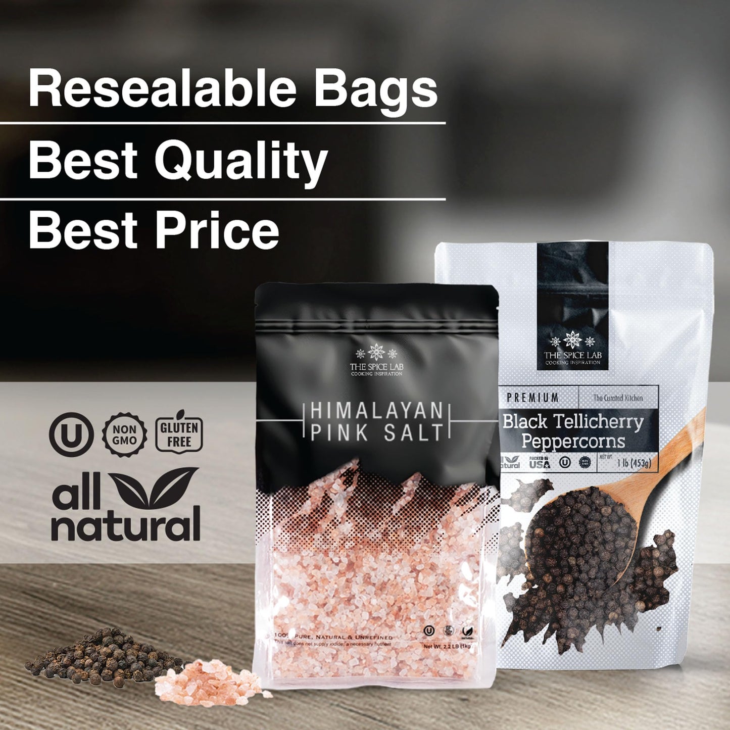 The Spice Lab Himalayan Pink Salt & Tellicherry Peppercorns - Salt And Pepper Combo - Gourmet Kilo Coarse Pink Salt And 1 Lb Who