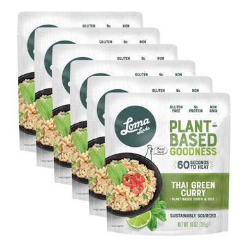 Loma Linda Blue - Plant-Based Complete Meal Solution - Heat & Eat Thai Green Curry (10 oz.) (Pack of 6) - Non-GMO, Gluten Free