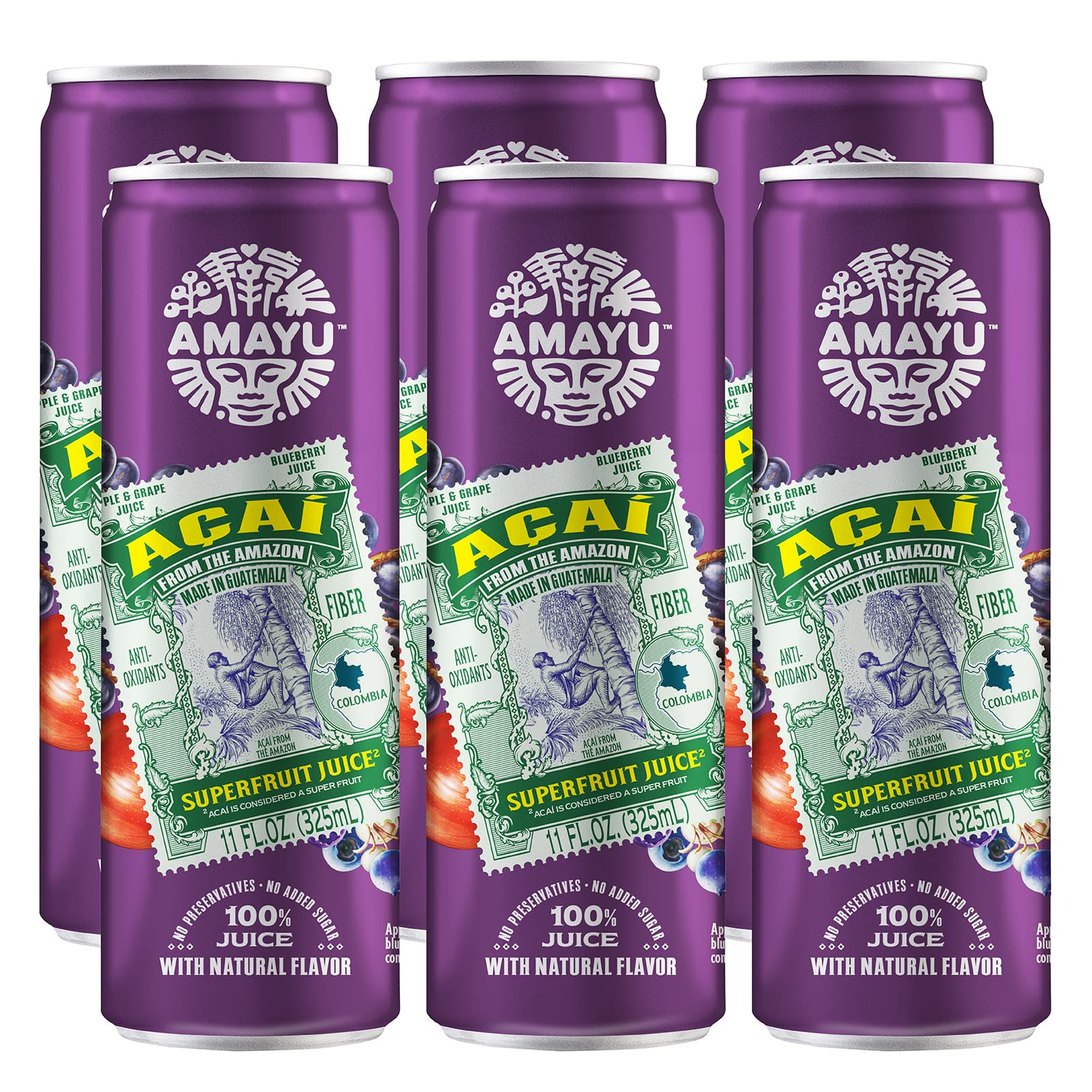 Amayu Exotic Super Fruit Juice | Acai | 100% Organic Juice From The Online Marketplace | No Sugar Added | Immune Support And Juice Cleanse | All-Natural Omega 3 | 11Oz (6-Pack)