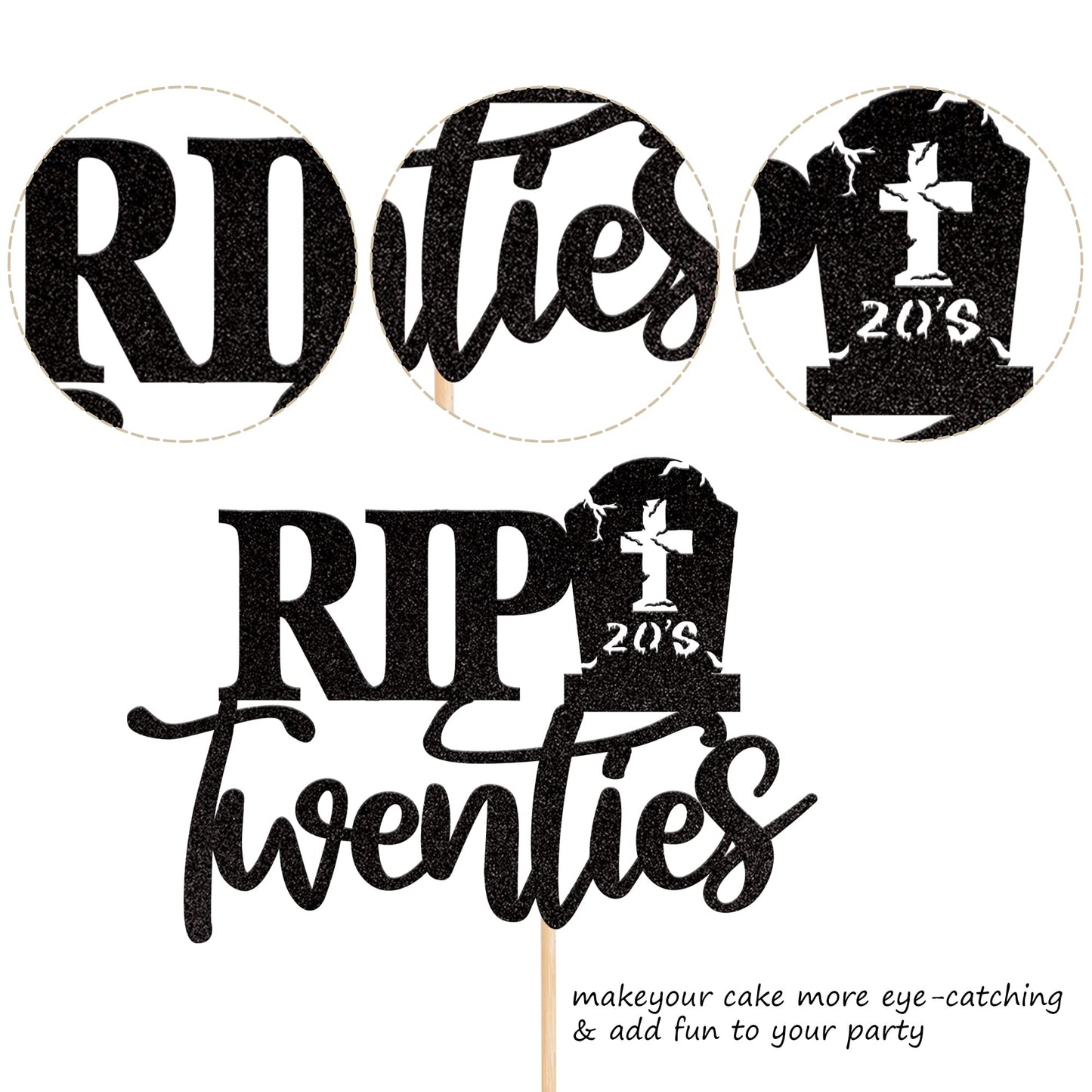 1 Pcs Rip Twenties Cake Topper Black Glitter Death To My Twenties Cake Pick Rip To My 20S Cake Decorations For Rip 20S Funeral H