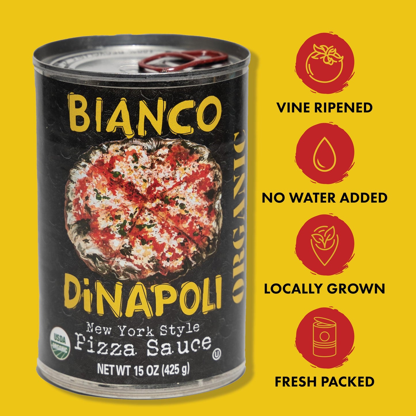 Bianco DiNapoli Organic NY Style Pizza Sauce  15 Oz (Pack of 8)  Vine Ripened California Grown Tomatoes  with Garlic  Spices  & Extra Virgin Olive Oil  Perfect for Homemade Pizza