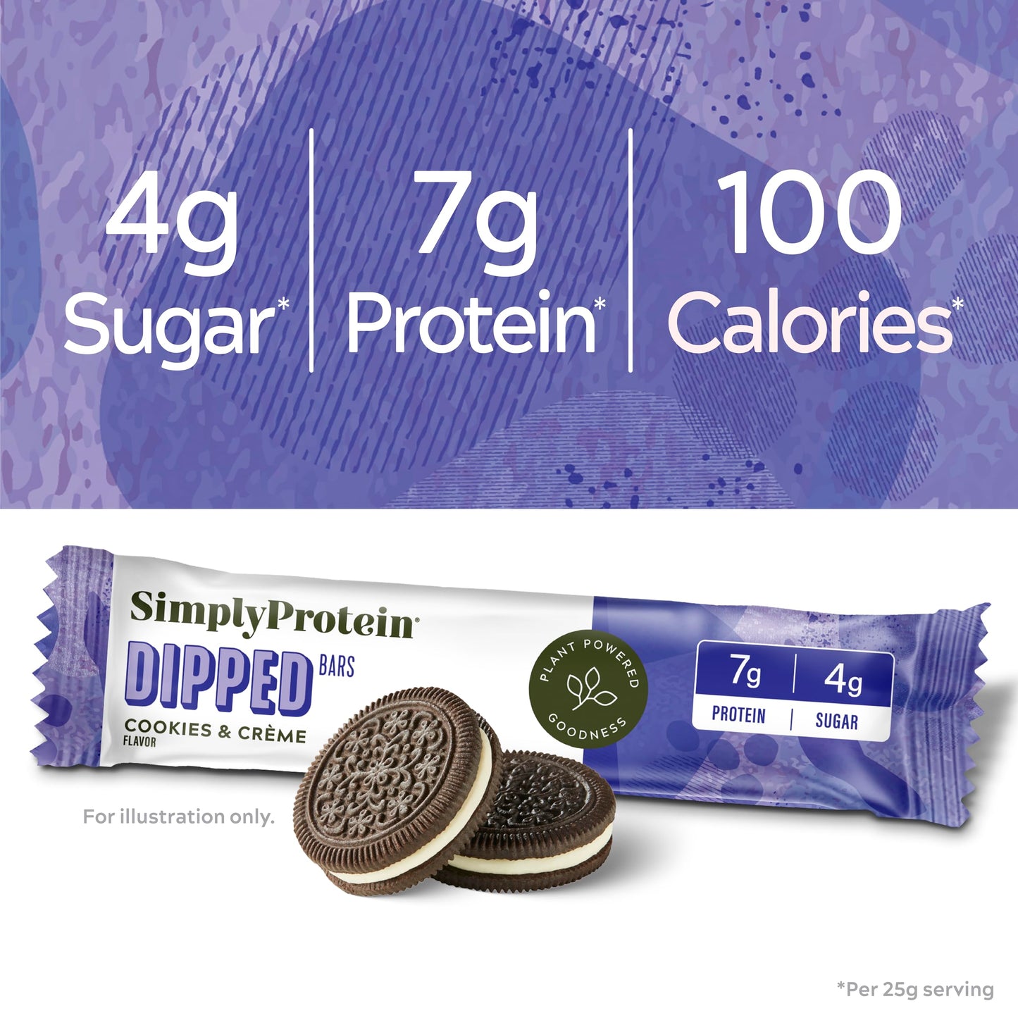 Simply Protein Cookies & Crème Dipped Bars - Vegan Snack Bars, 5 Count (Pack of 4), 7g Protein, Gluten Free, Non GMO, Kosher
