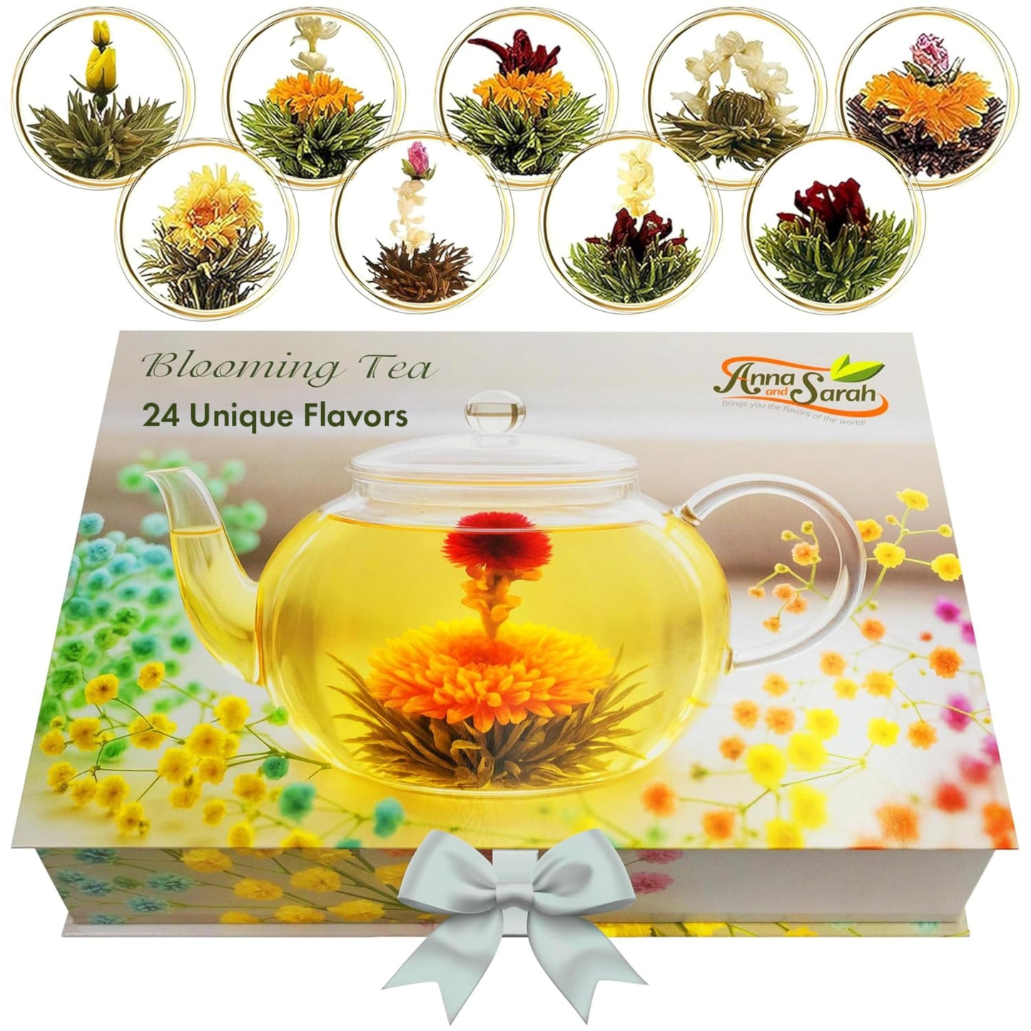 Blooming Tea & Edible Flower Infusions  Green Tea  24 Unique Flavors Gift Set For Everyone - Natural  Floral & Aromatic Teas In Extra Large Top-Grade Gift Box