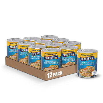 Progresso Creamy Chicken and Homestyle Noodles Soup, Rich and Hearty Canned Soup, 18.5 oz (Pack of 12)