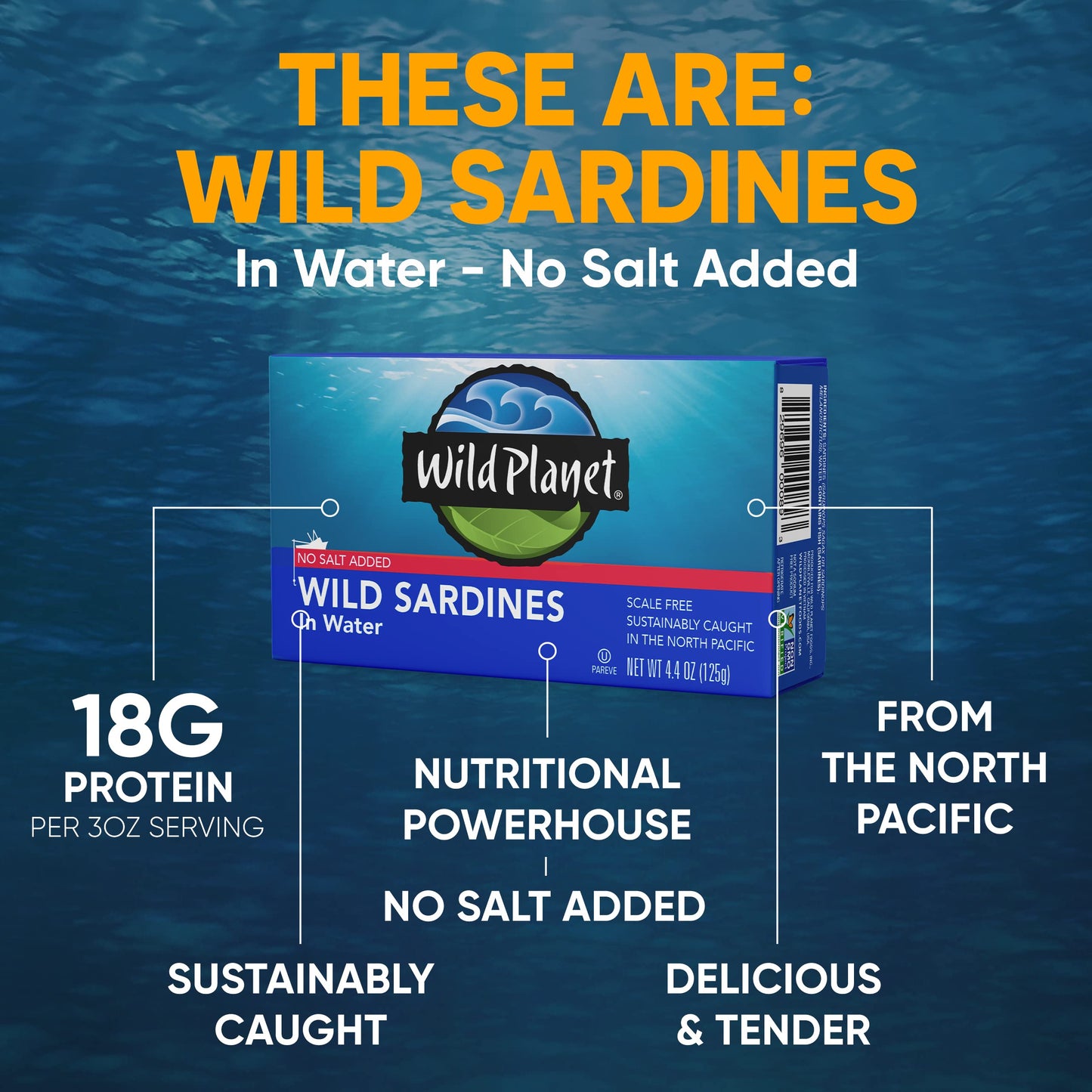 Wild Planet Wild Sardines In Water, No Salt Added, Keto And Paleo, 4.4 Ounce