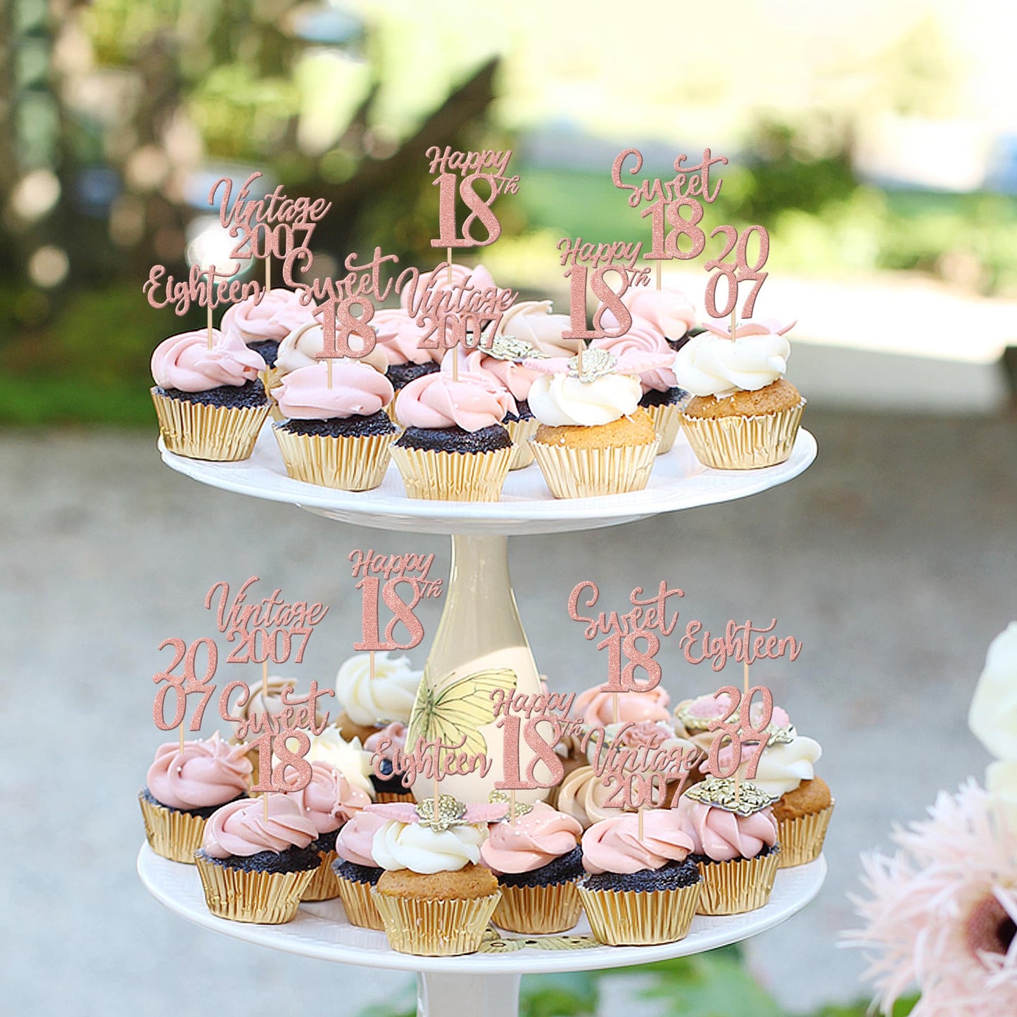 30Pcs Happy 18Th Birthday Cupcake Toppers Cheers To 18 Vintage 2007 Cupcake Picks Hello 18 Eighteen 18Th Birthday Decorations Fo