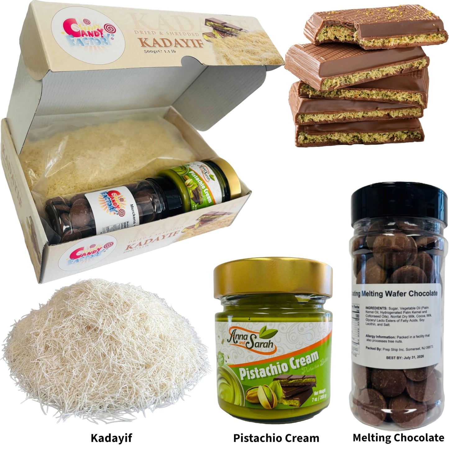 Premium 500Gr Dried & Shredded Kadayif+200Gr Pistachios Cream +280Gr Melting Chocolate, 3 Items For Dubai Chocolate, (Kataifi) F