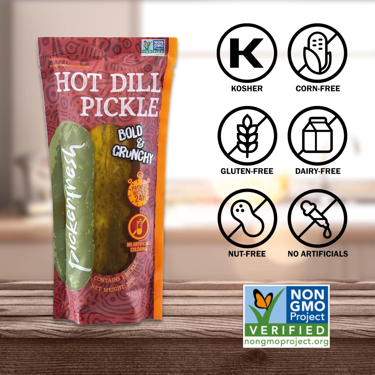 Pickerfresh Jumbo Hot Dill Pickle In A Bag 12 Pack - Bold & Tasty! Non-Gmo Verified - Packed Within 24 Hours Of Picking - No Art